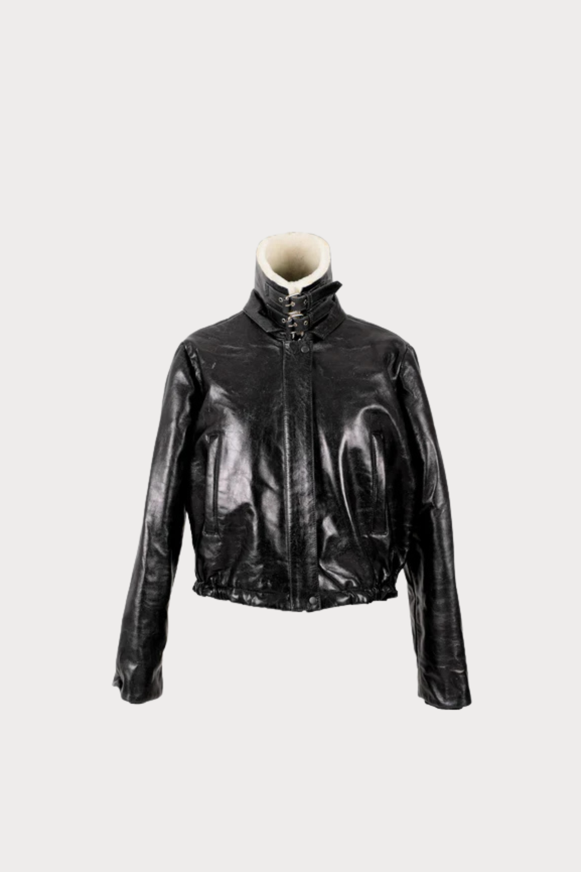 Jasper Leather Bomber Jacket Glossy Black
