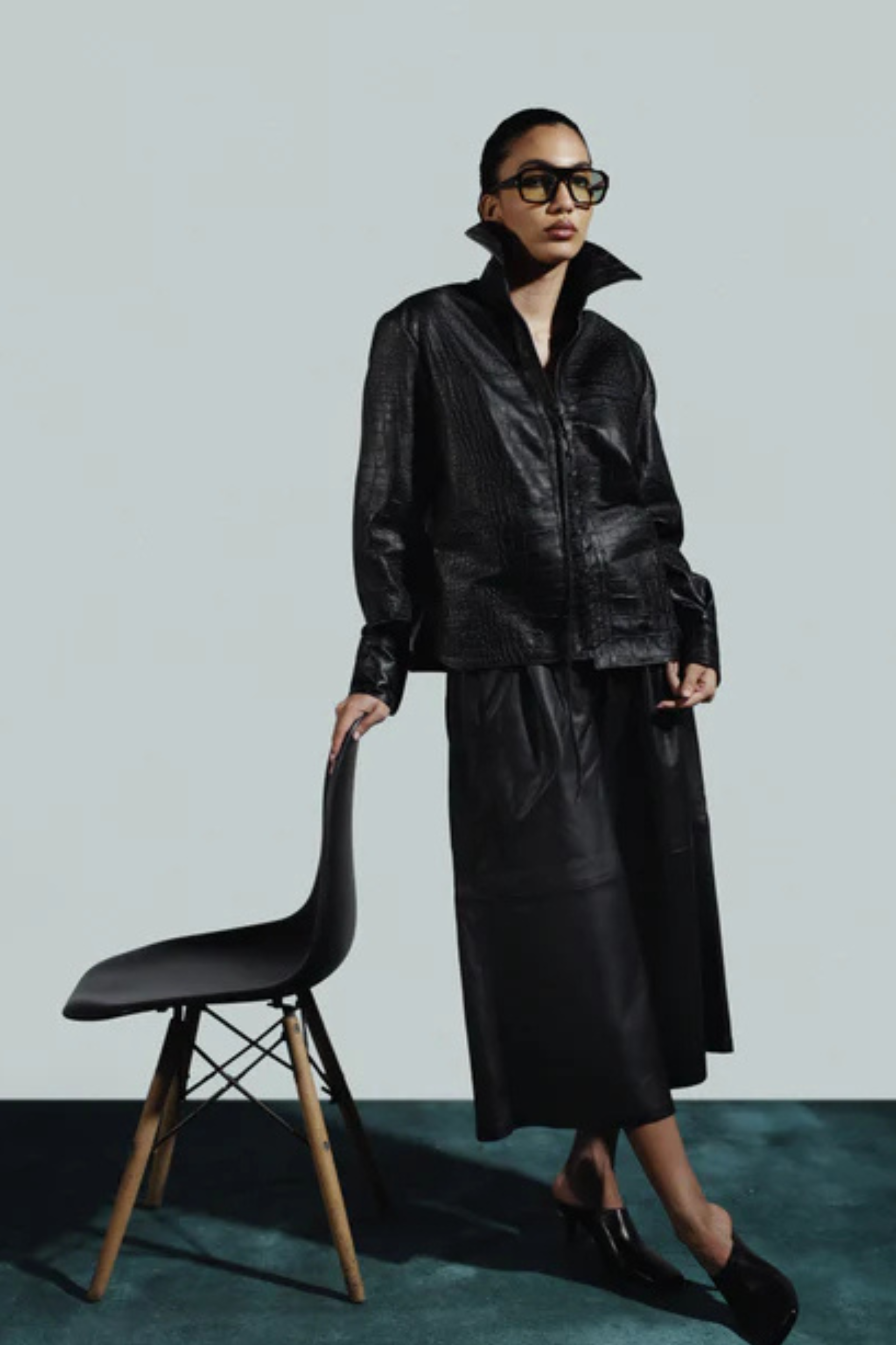 Liana Leather Shirt Black Croc