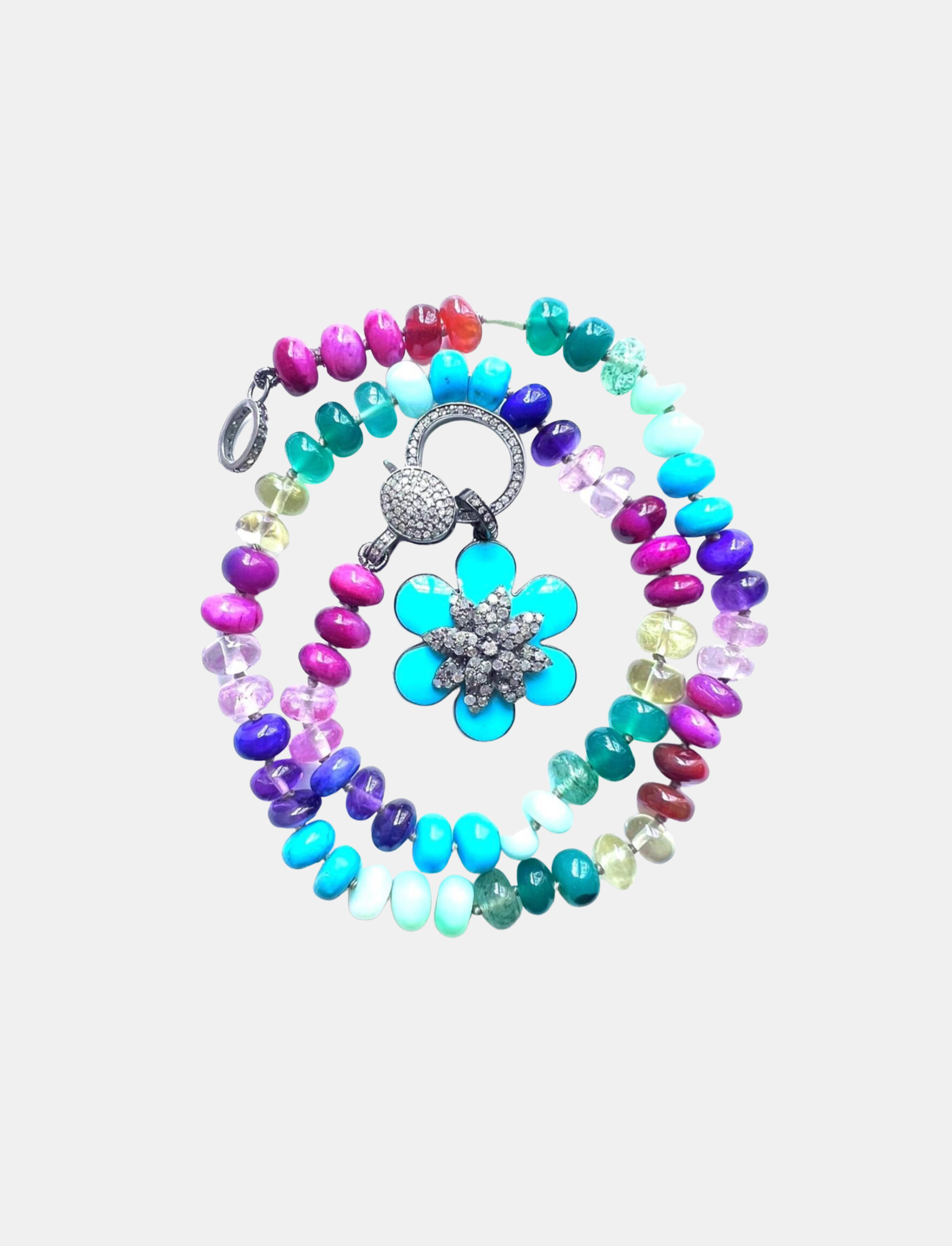 Mixed Multi Color Gem Knotted Necklace