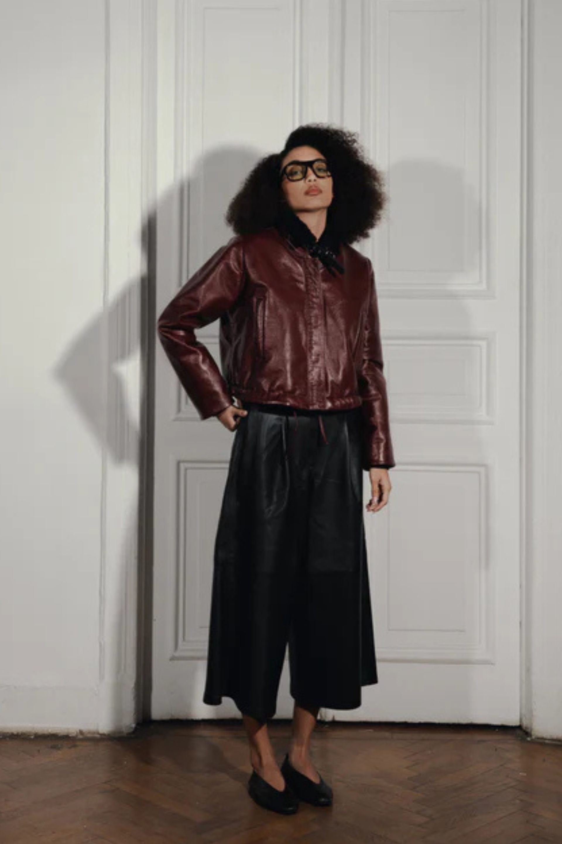 Jasper Leather Bomber Jacket Burgundy