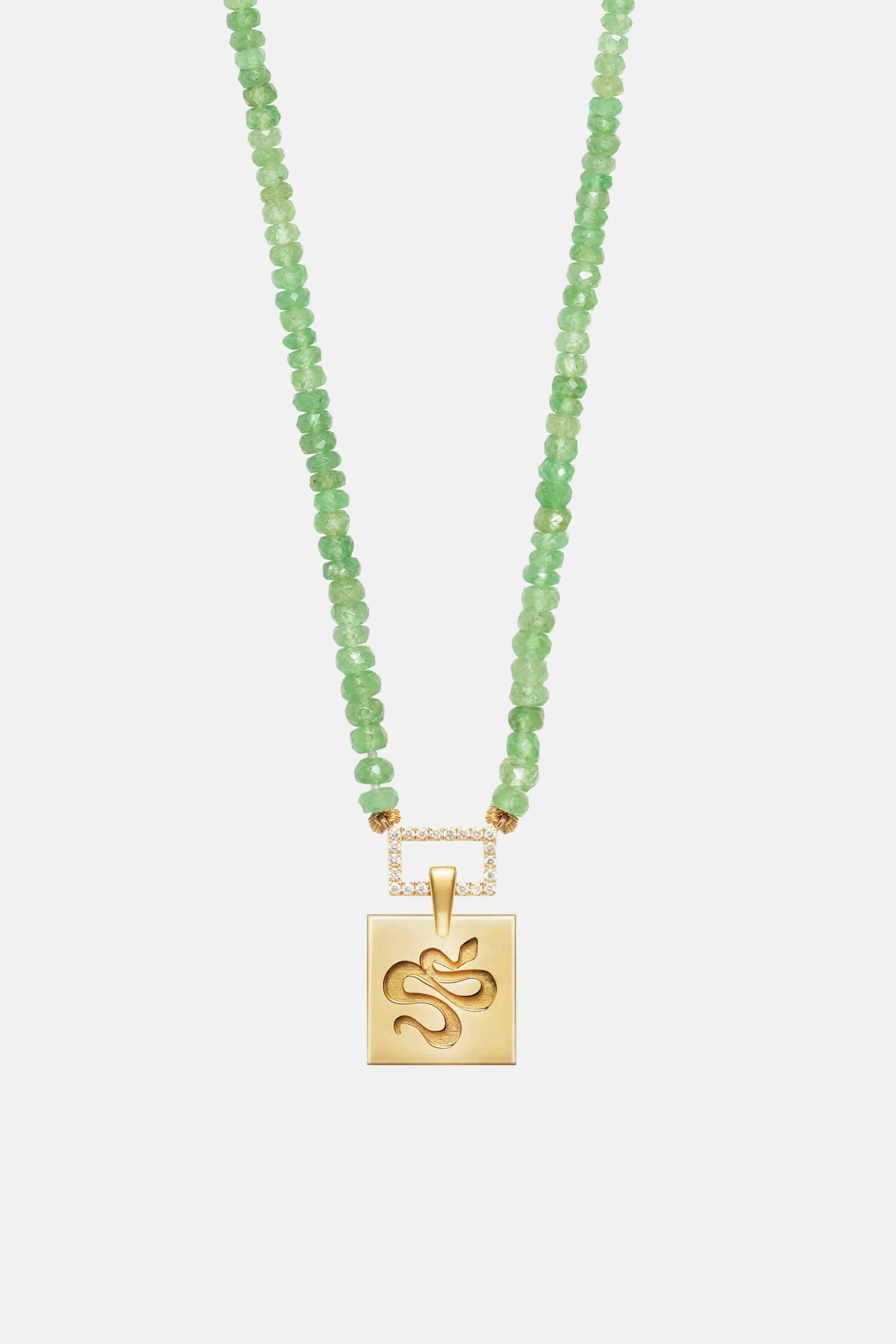 Tsavoite Beaded Necklace With Squared Snake Pendant