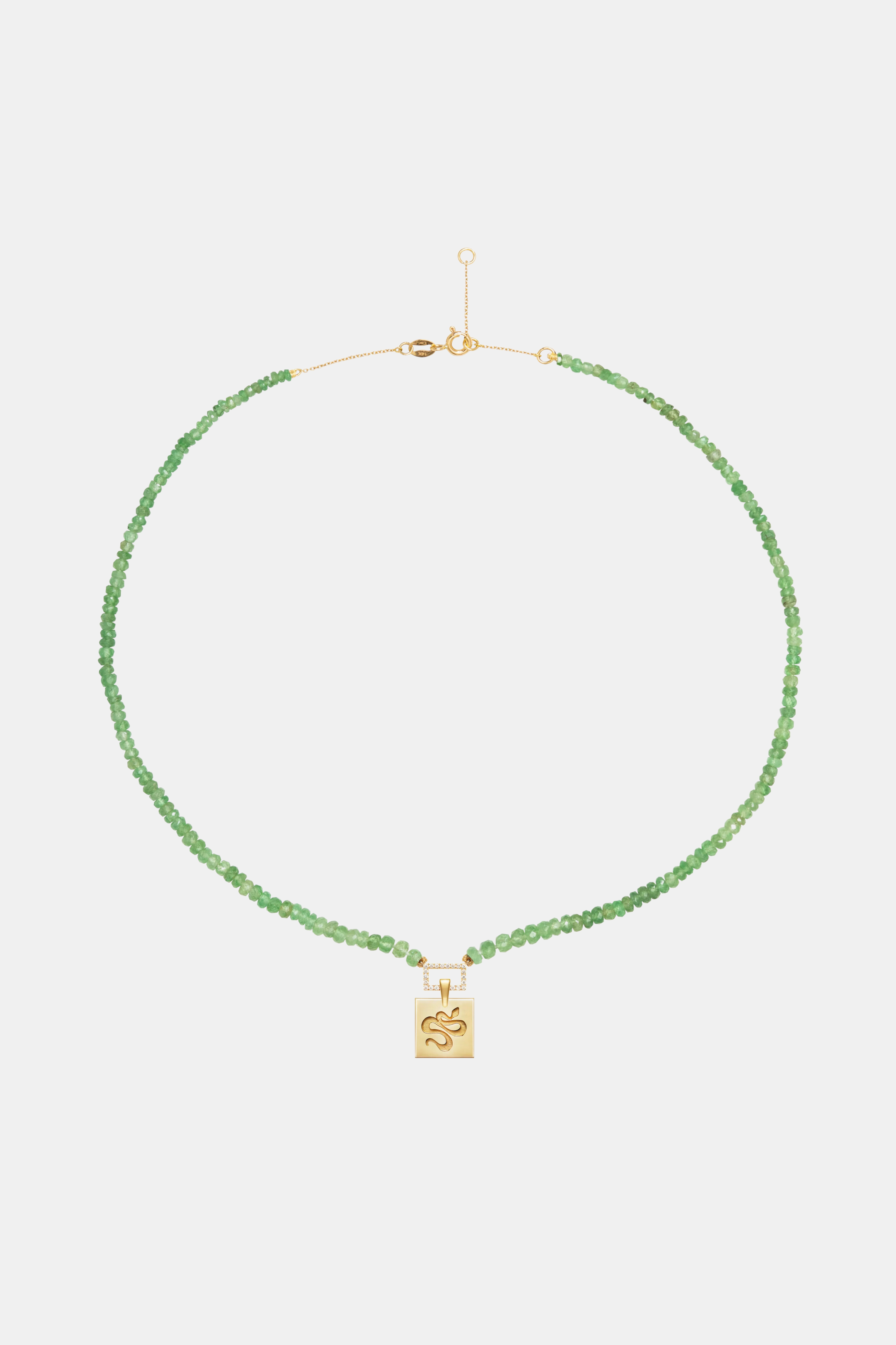 Tsavoite Beaded Necklace With Squared Snake Pendant