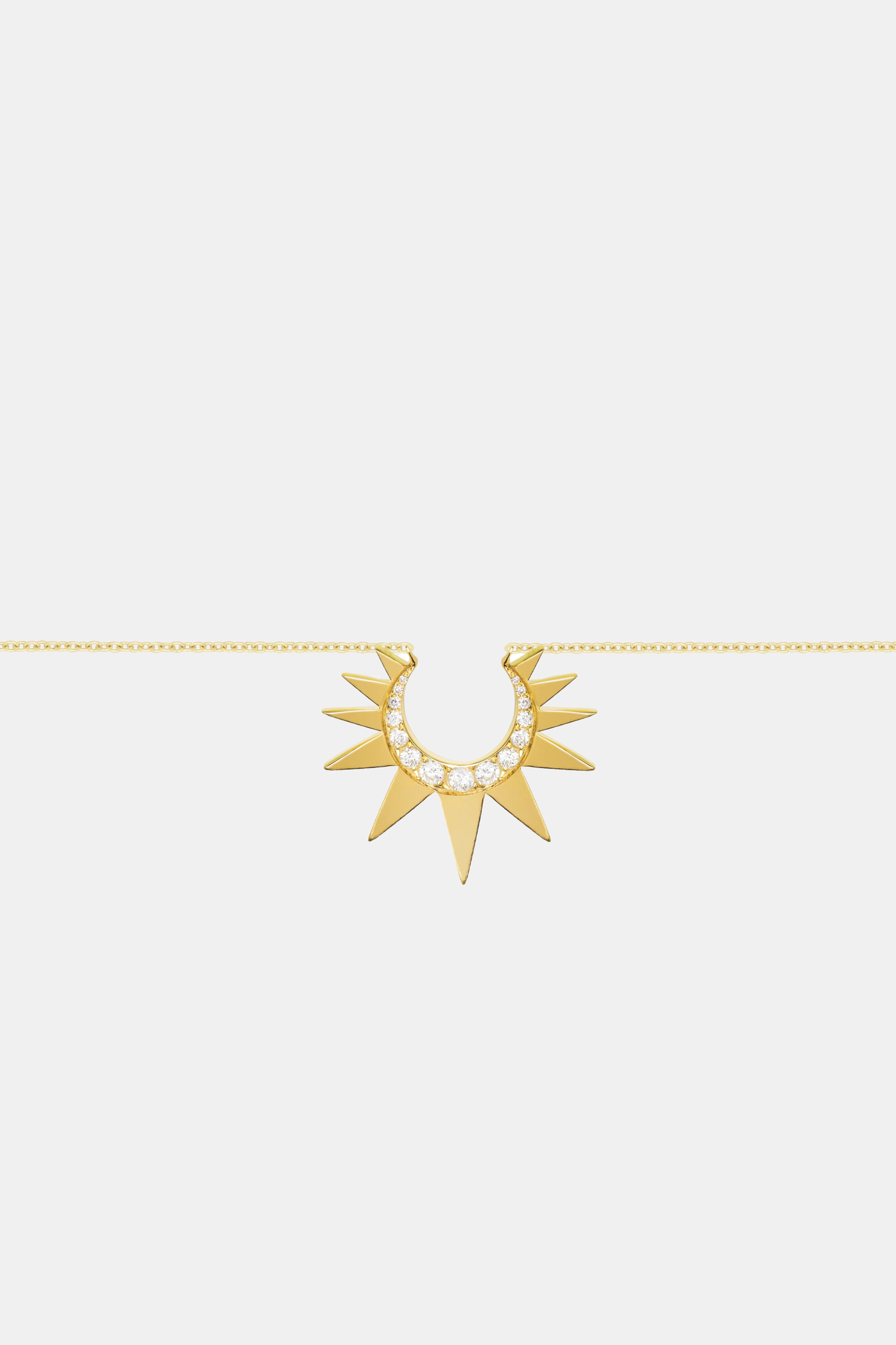 Chain Necklace With Small Diamond Crescent Sun