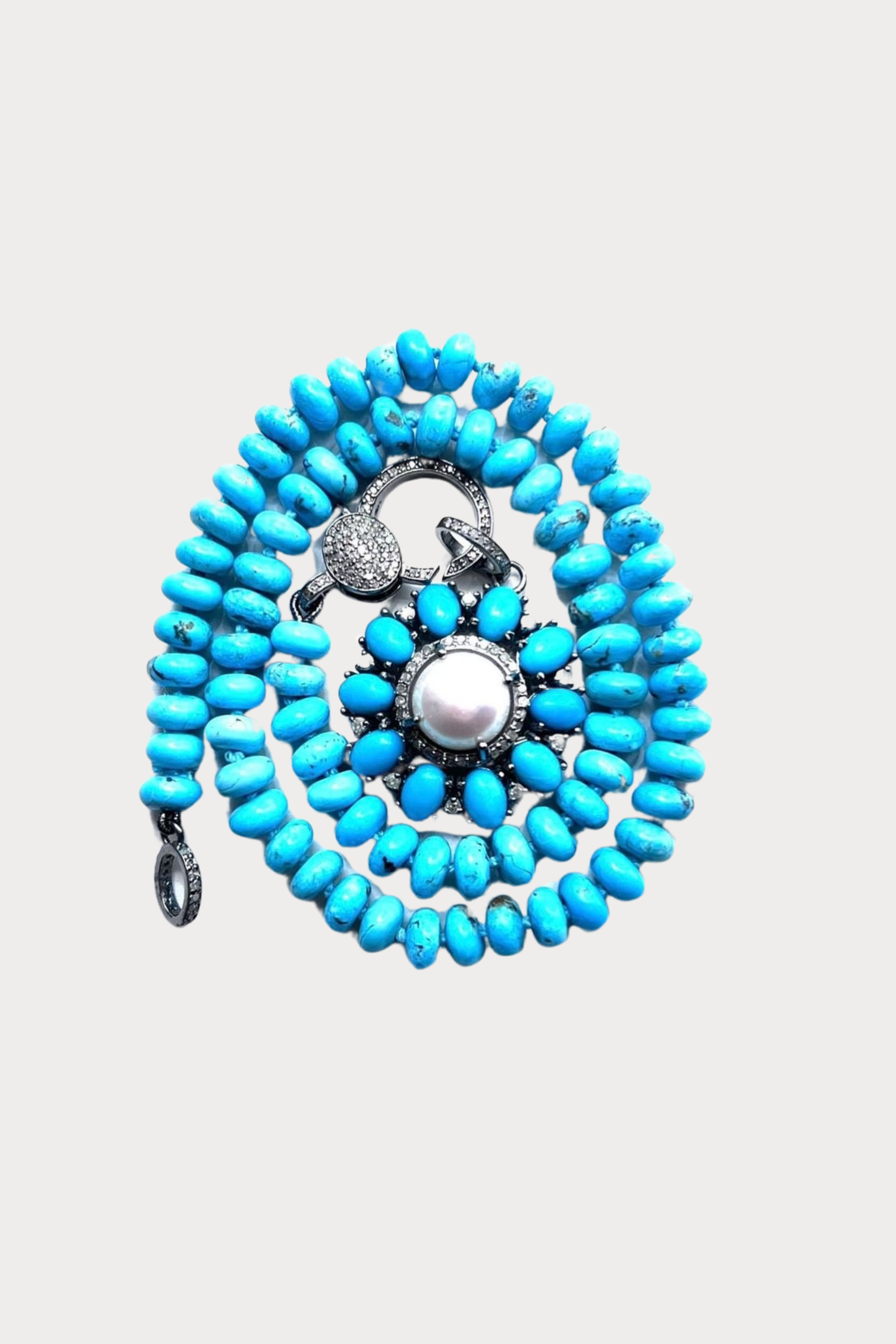Turquoise Pave Diamond Flower Necklace