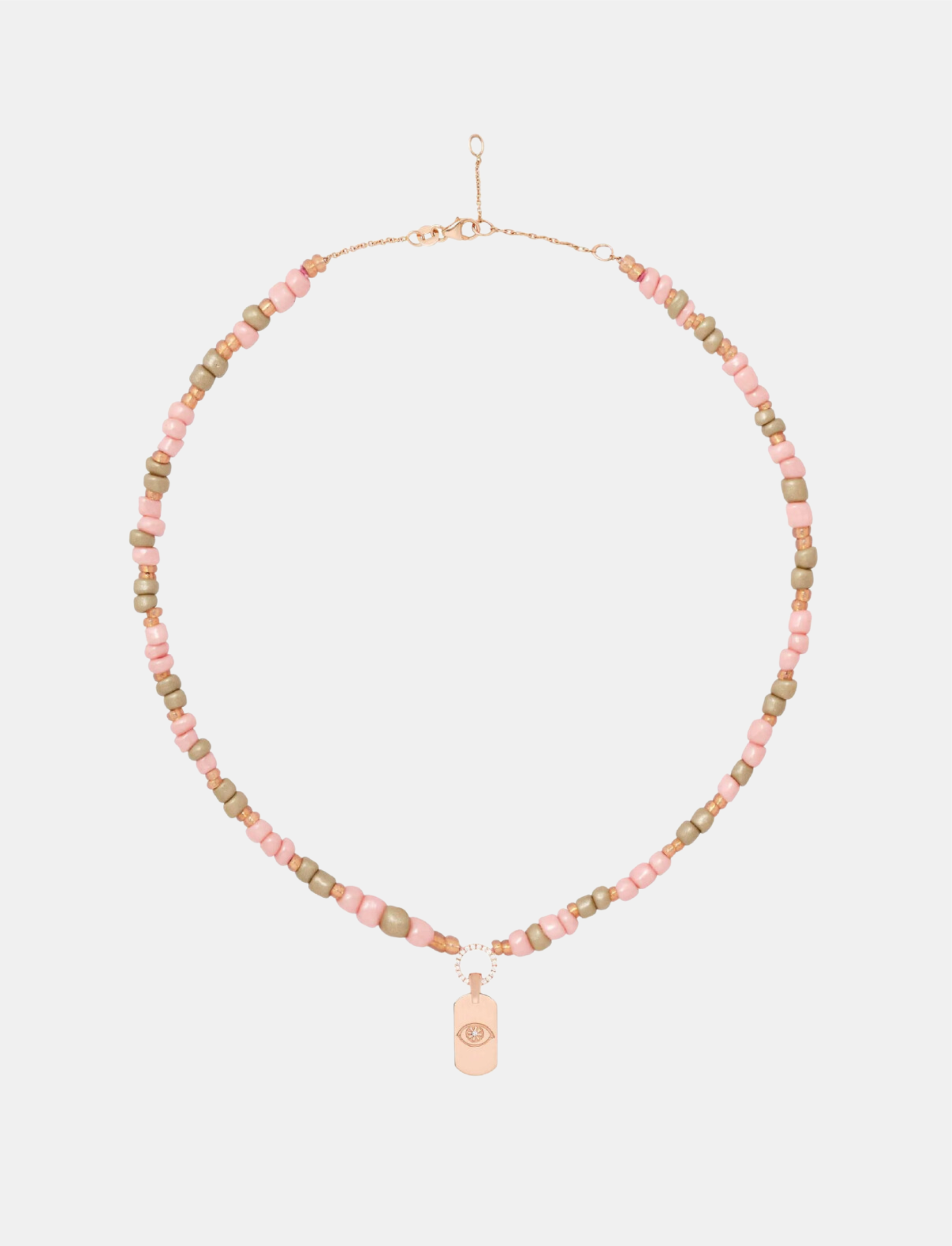 Dusty Pink Beaded Necklace with Tag Pendant