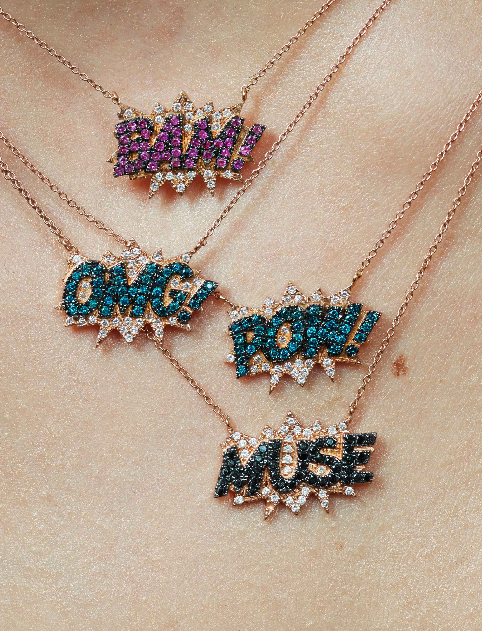 WOW Pop Art Necklace in Blue Diamonds