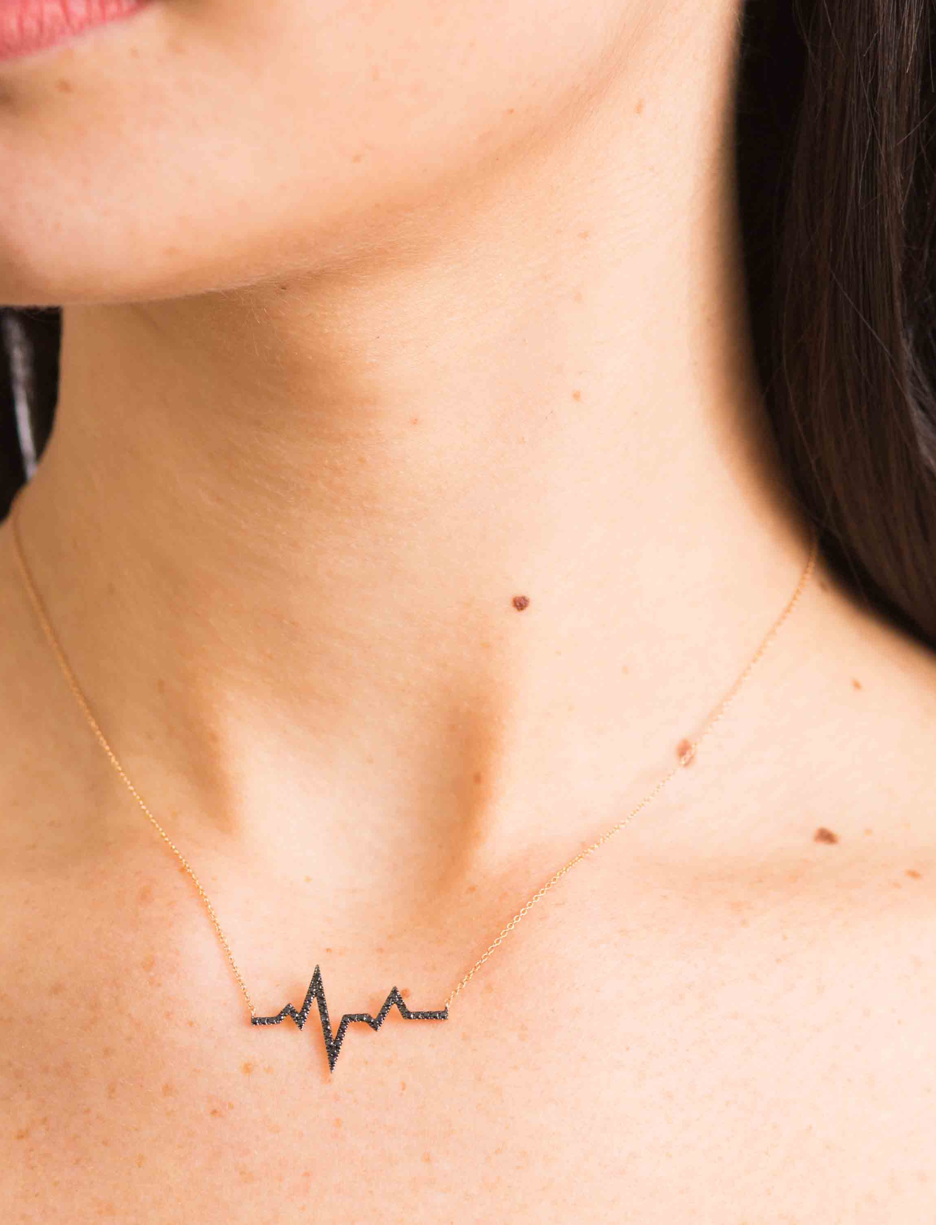 Heartbeat Necklace with Black Diamonds