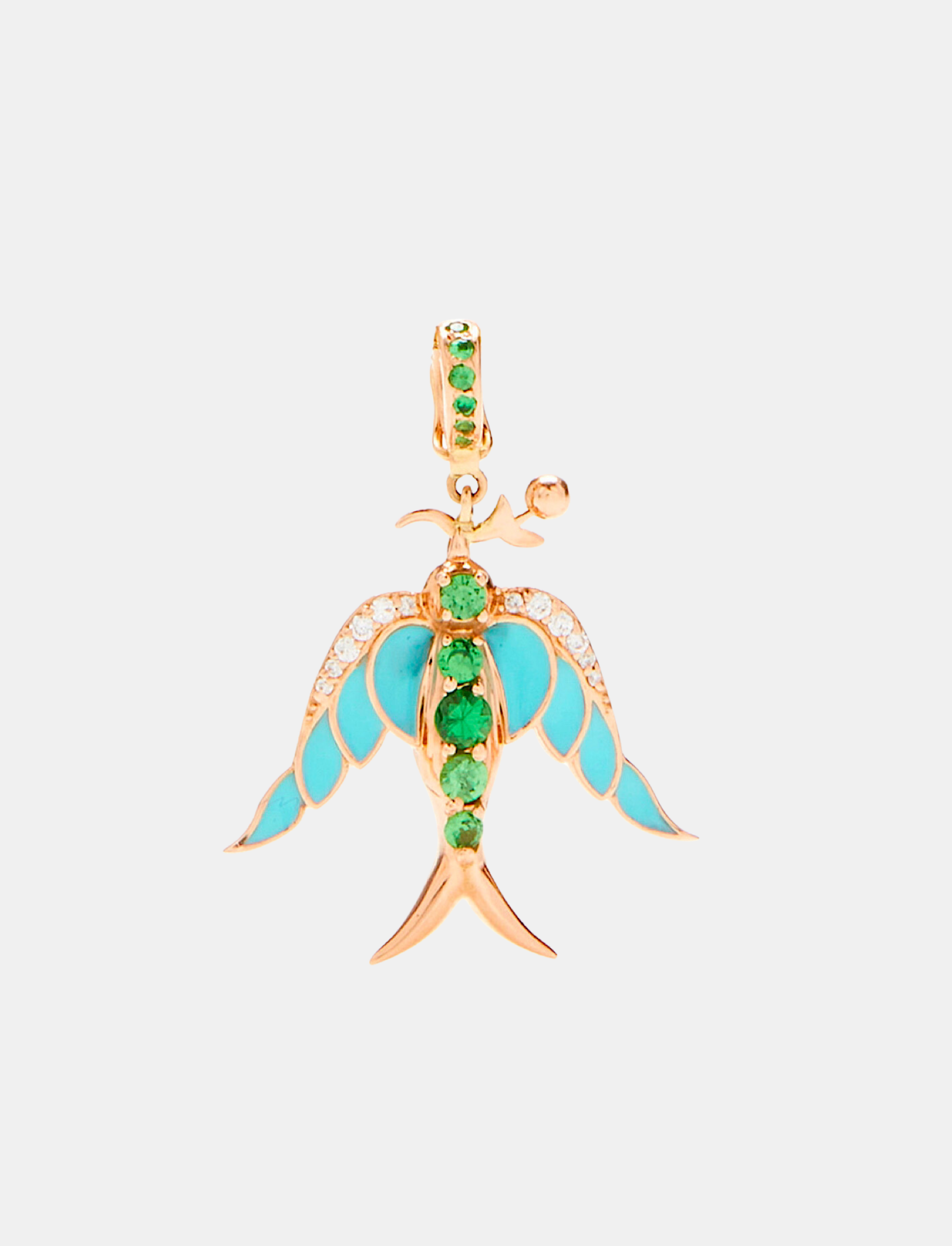 Alica Bird Pendant Tsavorite & Turquoise Enamel
