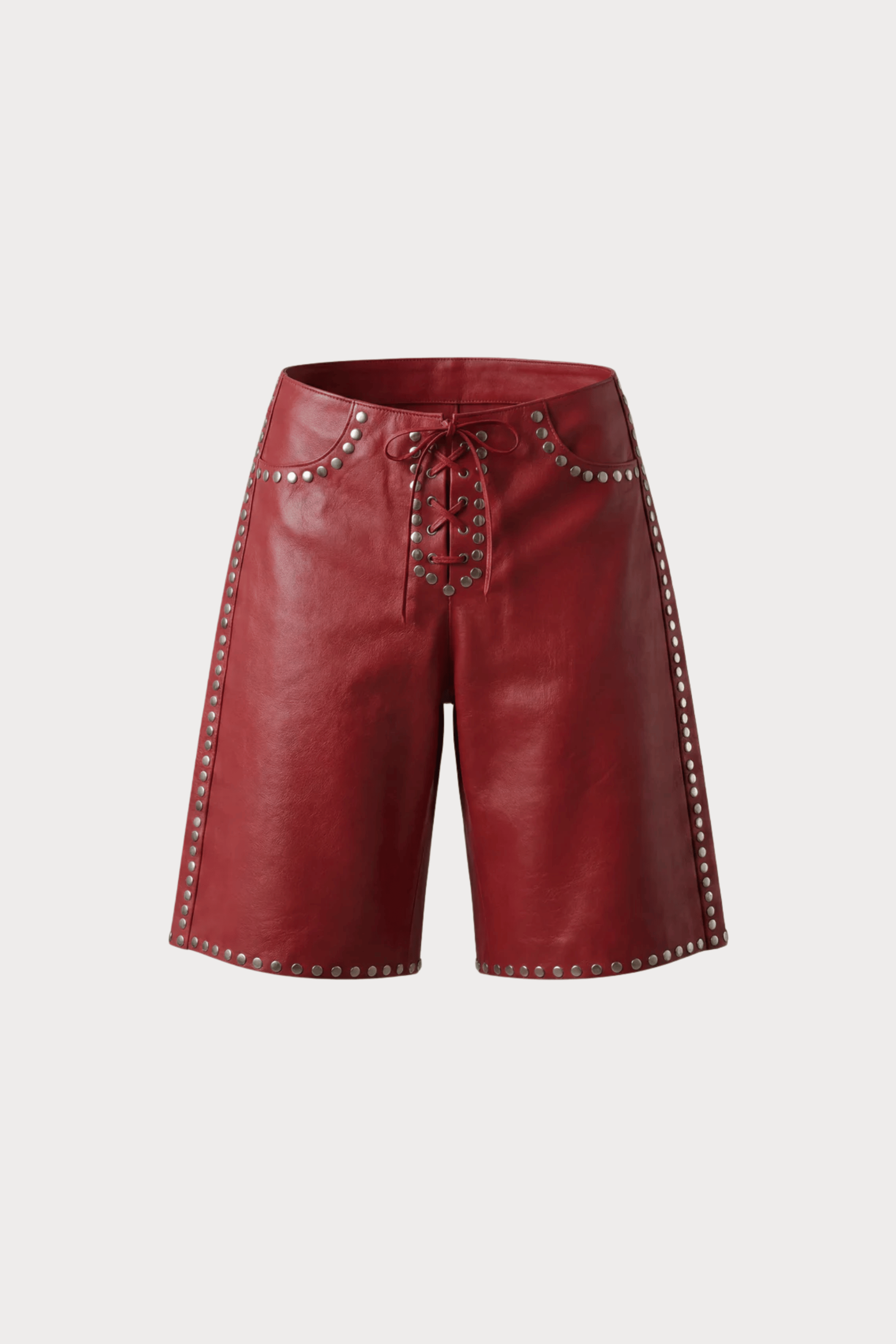 Callie Leather Studded Shorts Red