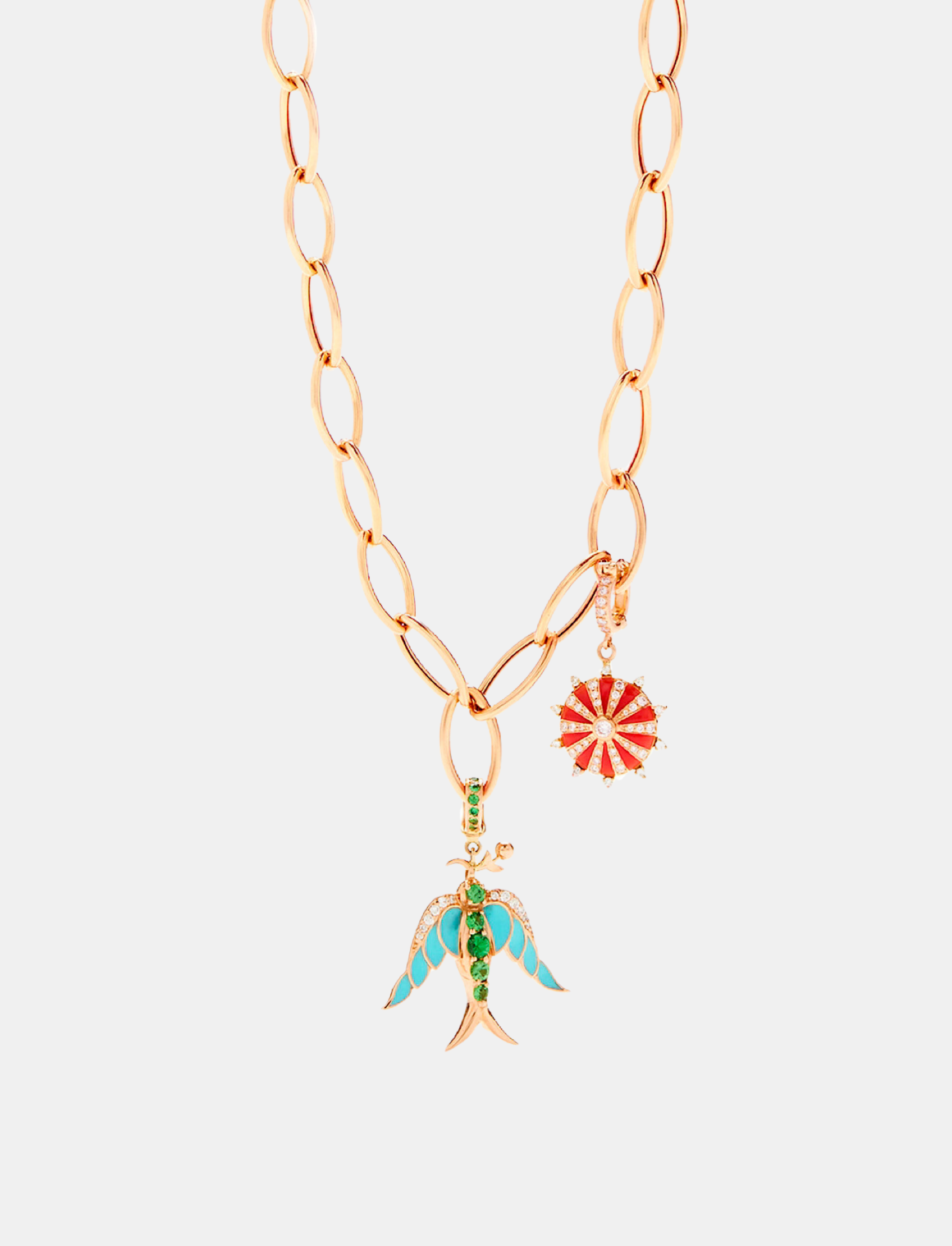 Alica Bird Pendant Tsavorite & Turquoise Enamel