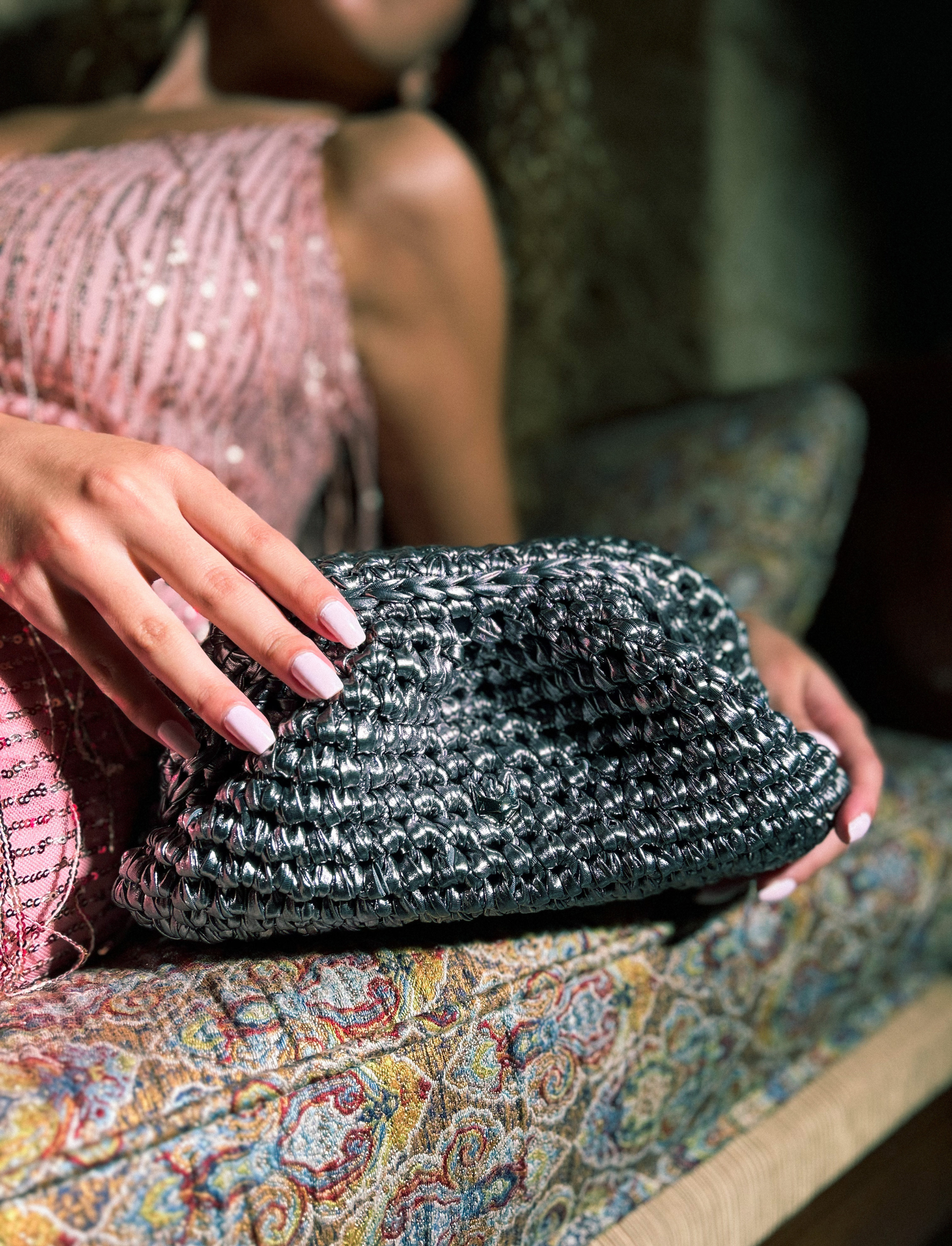 Metallic Clutch Dark Silver