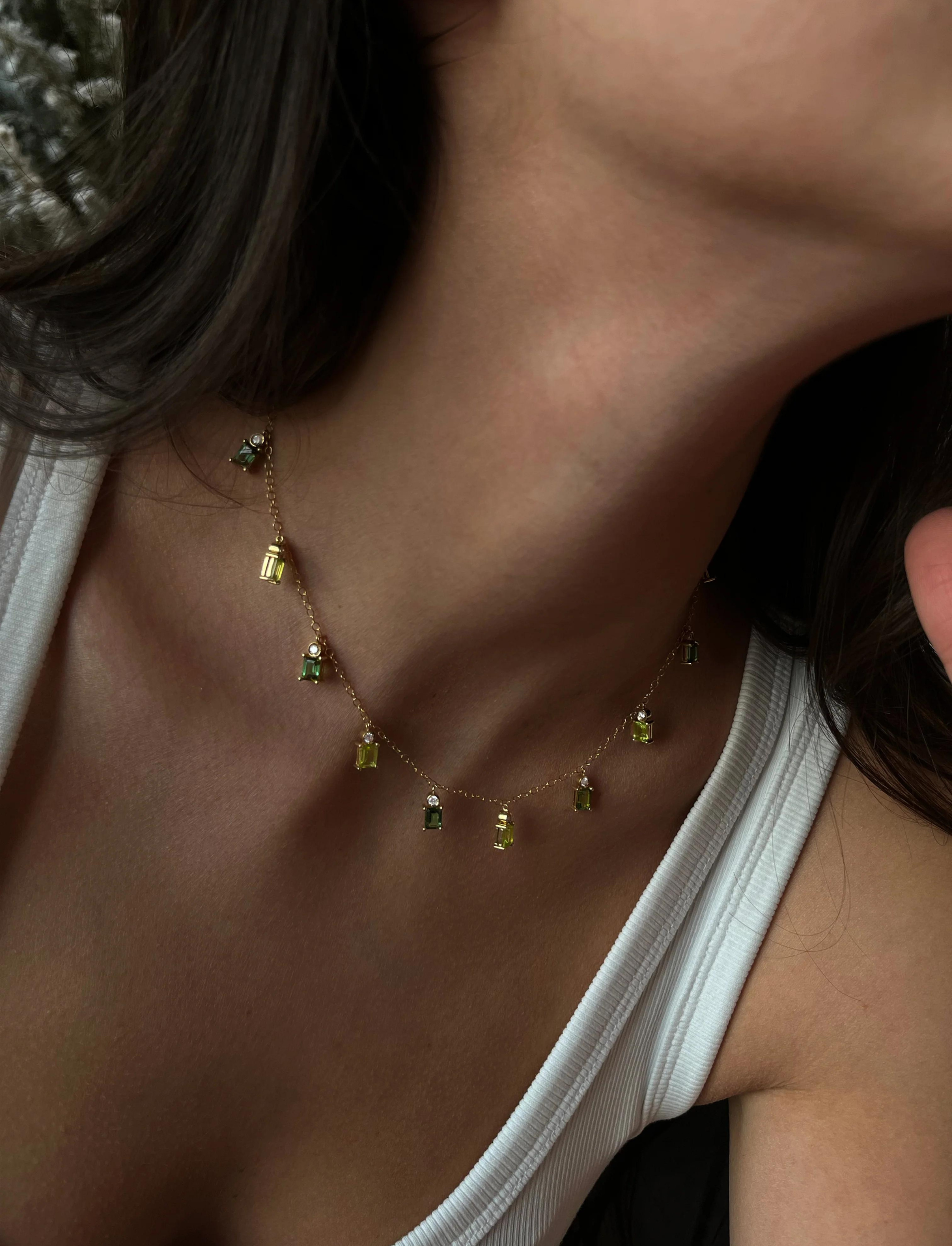 Tourmaline and Peridot Charm Necklace