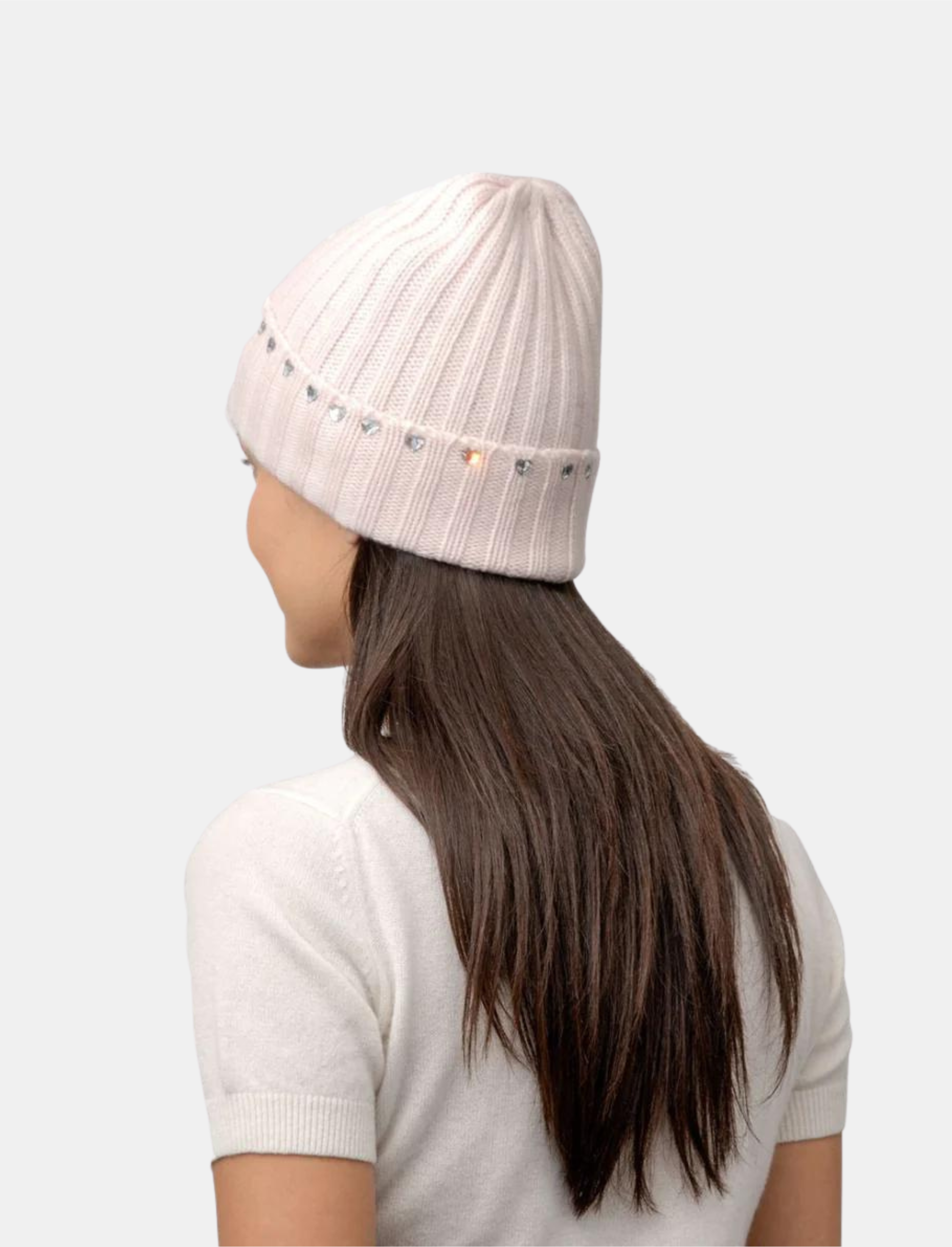 Ribbed Cuff Beanie with Heart Crystals