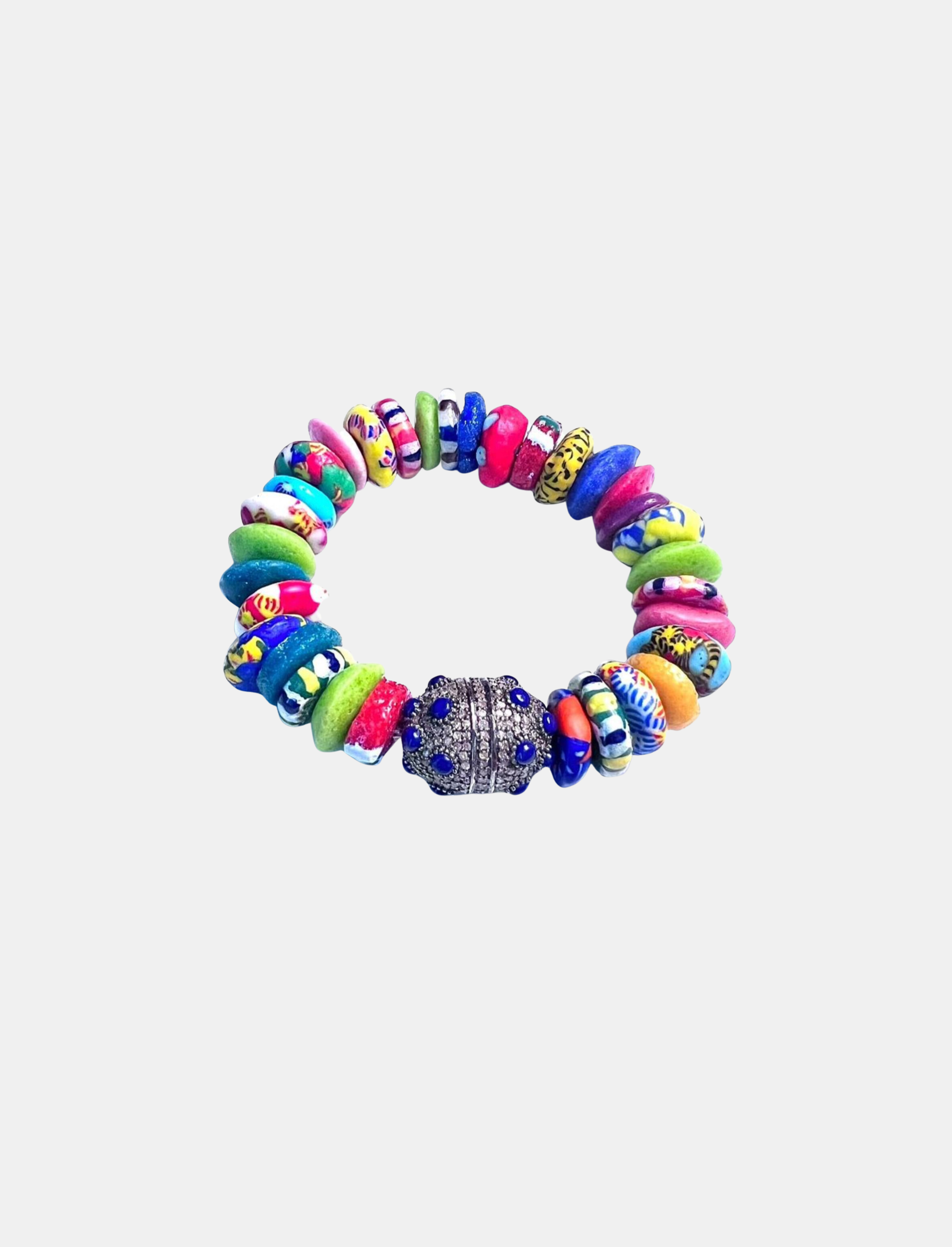 Mixed Colorful Ghana Stretch Bracelet with Lapis Nugget