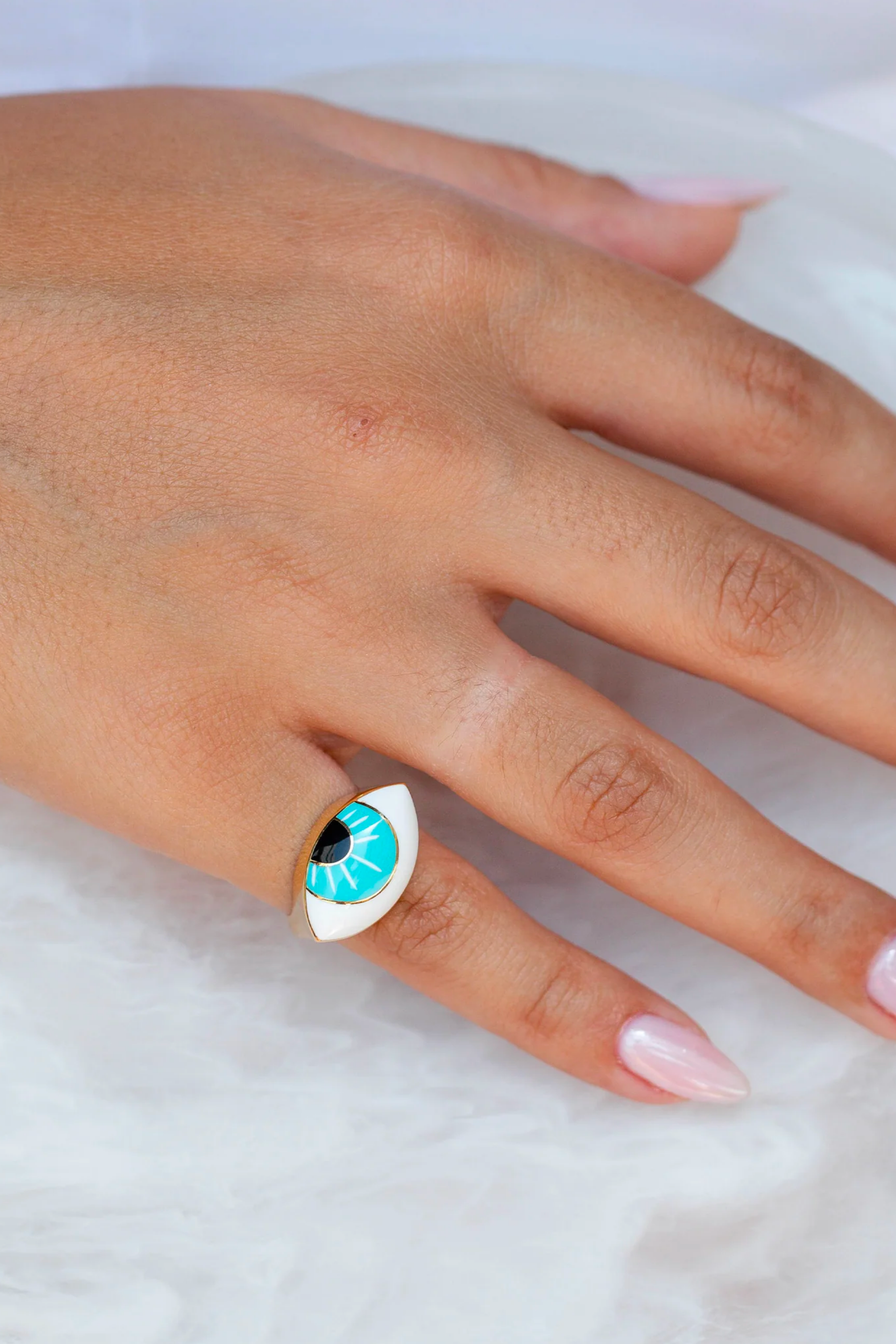 Aqua Eye Enamel Pinkey Ring