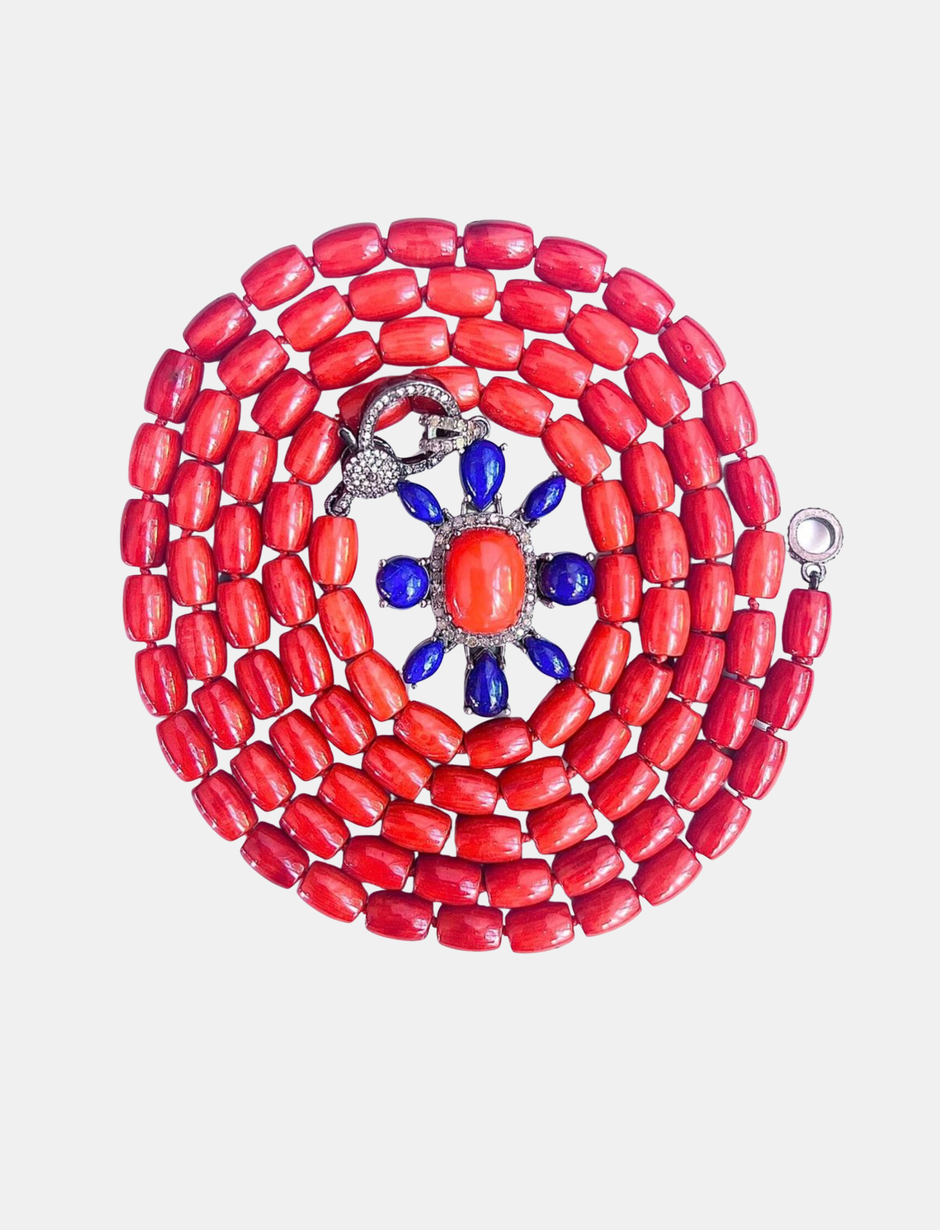 Coral Diamond Flower Necklace Blue & Coral
