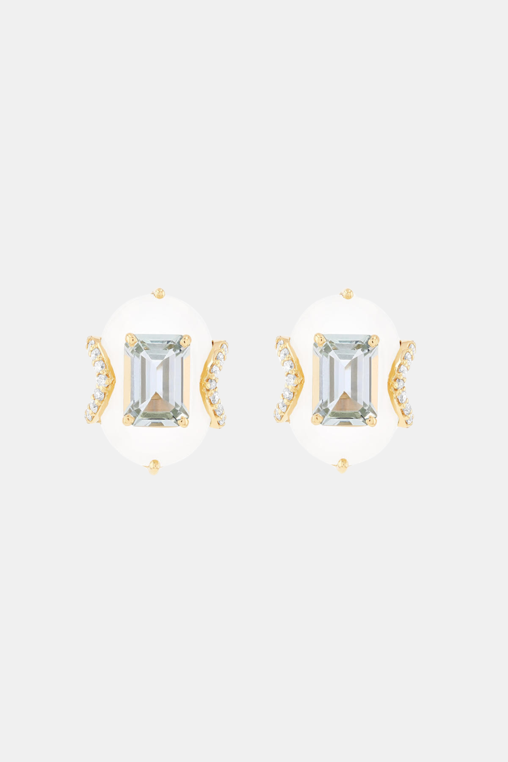 Studs Moonstone & Mother of Pearl Doublet, Green Amethyst Emerald Cut Merveilles