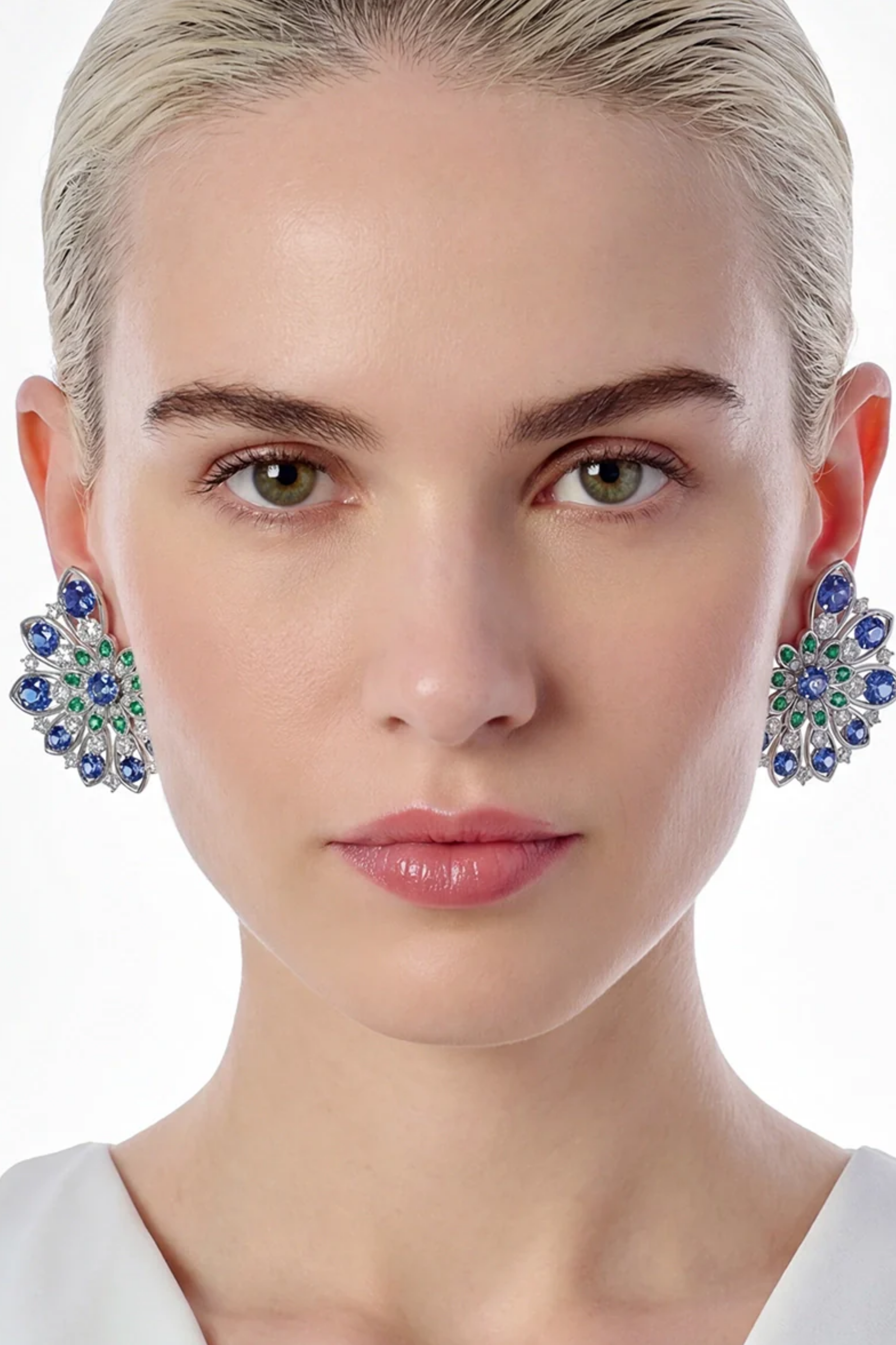 Emerald Sapphire Pinecone Earrings
