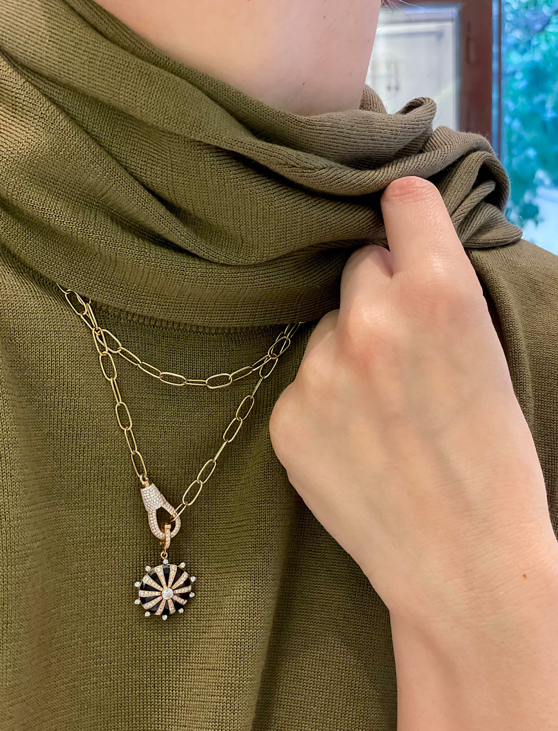 Mila Sun with Green Enamel and Diamonds