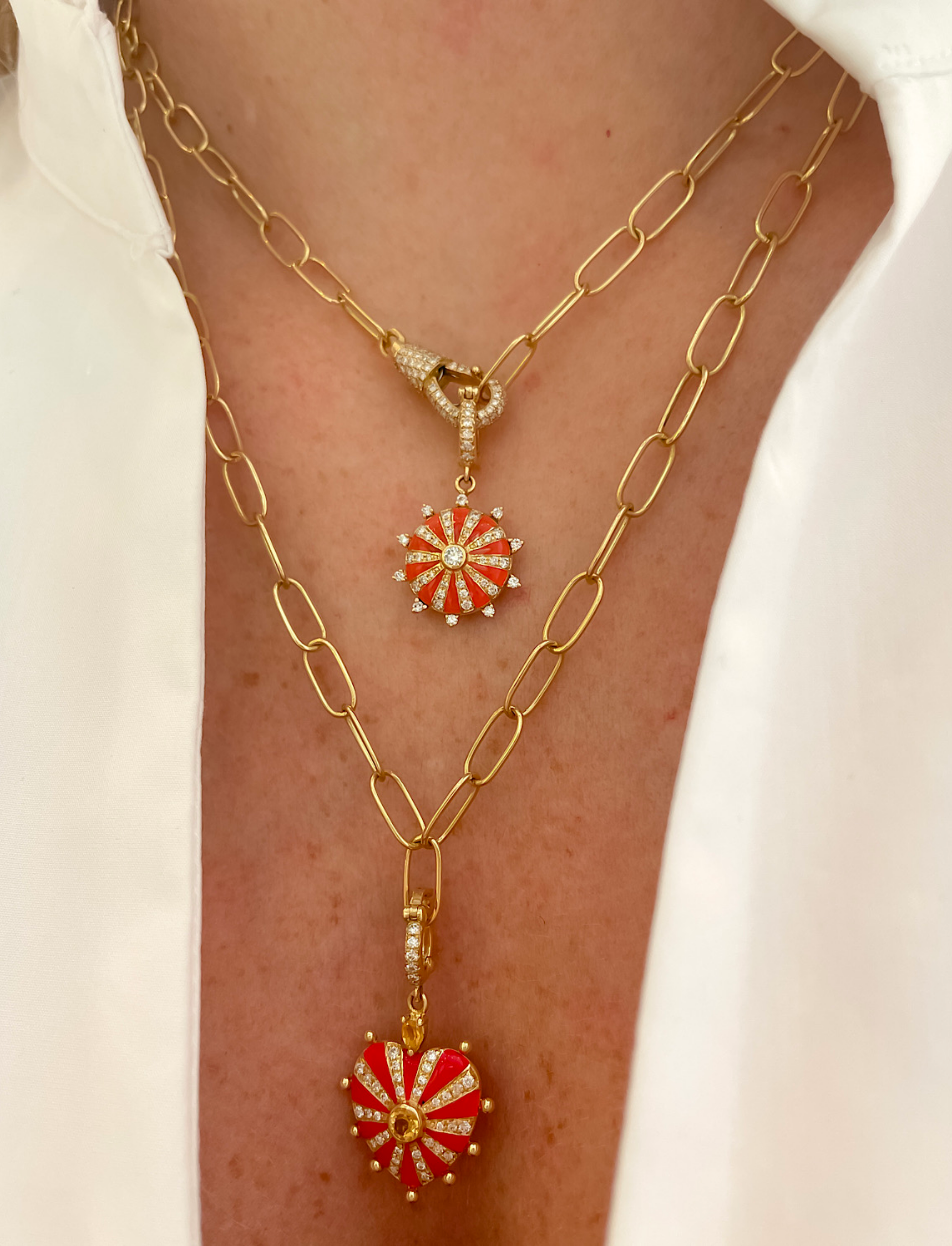 Small Mila Sun with Red Enamel and Diamonds