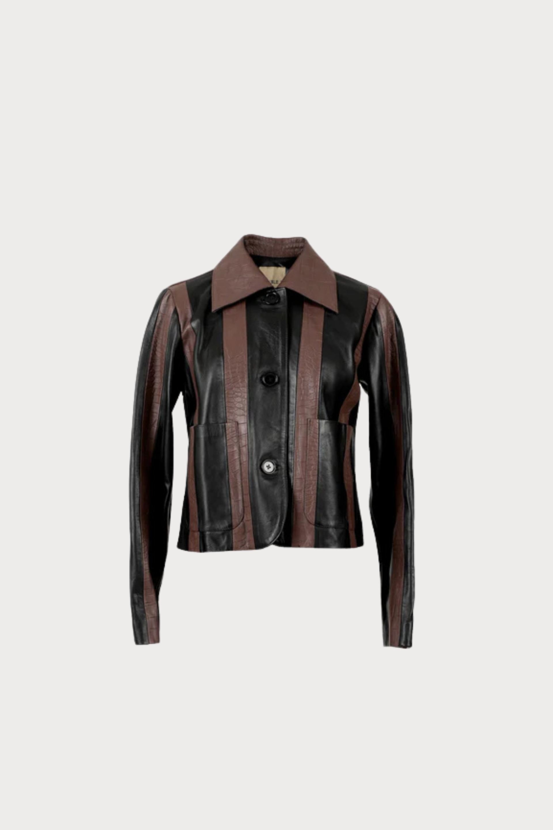 Harper Striped Leather Jacket Black x Brown croc