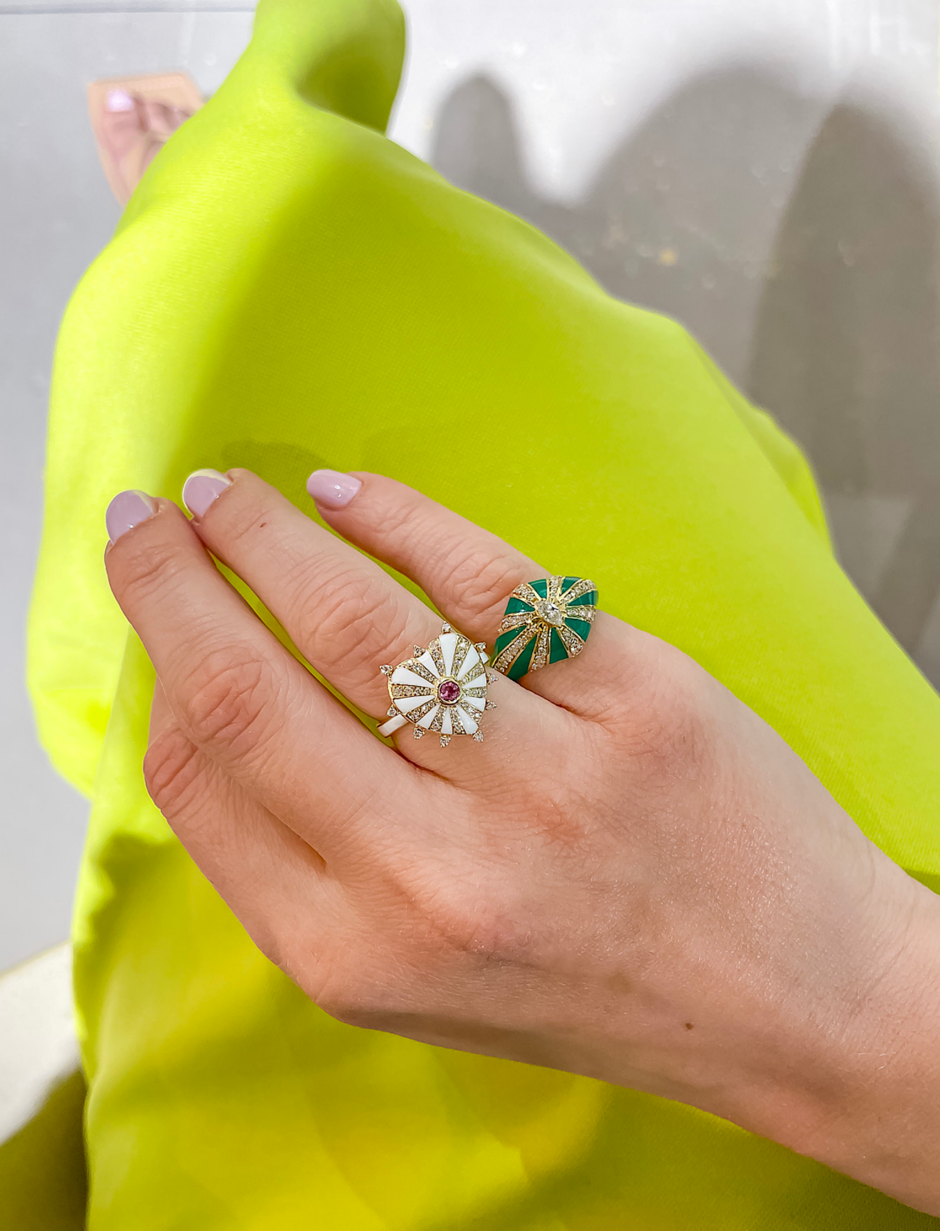 Lila Ring with Green Enamel