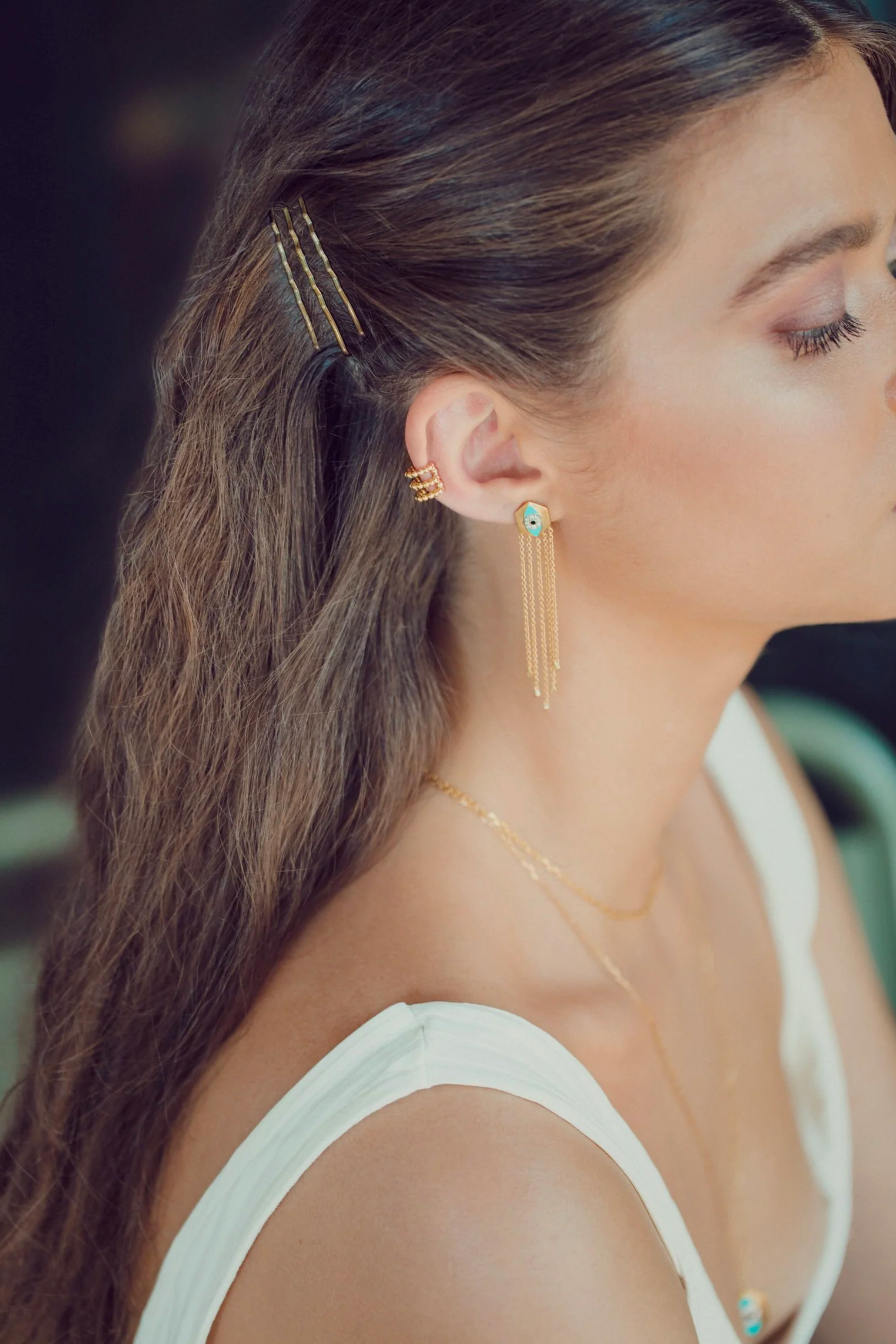 Aqua Enamel Waterfall Earrings
