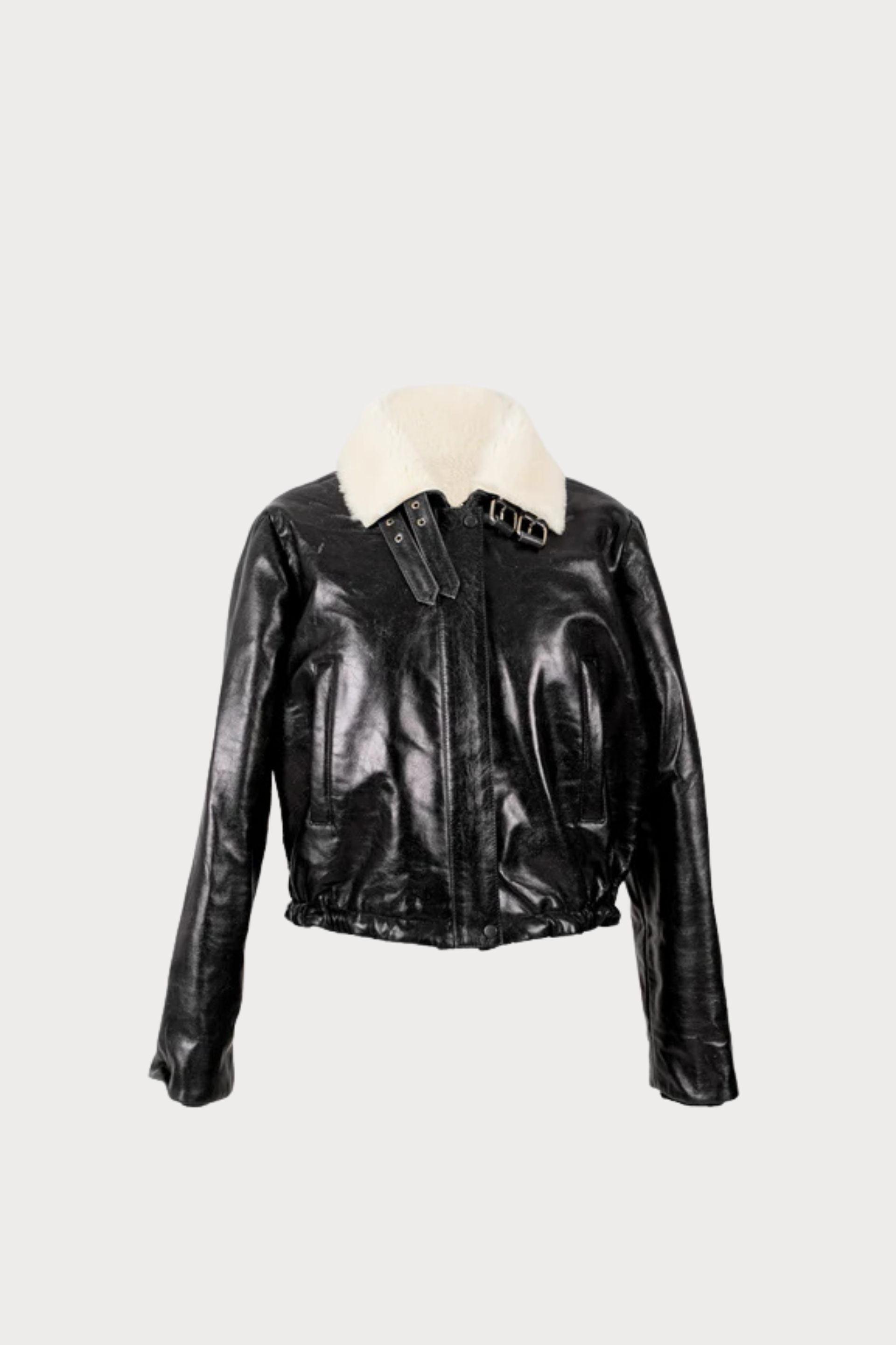 Jasper Leather Bomber Jacket Glossy Black