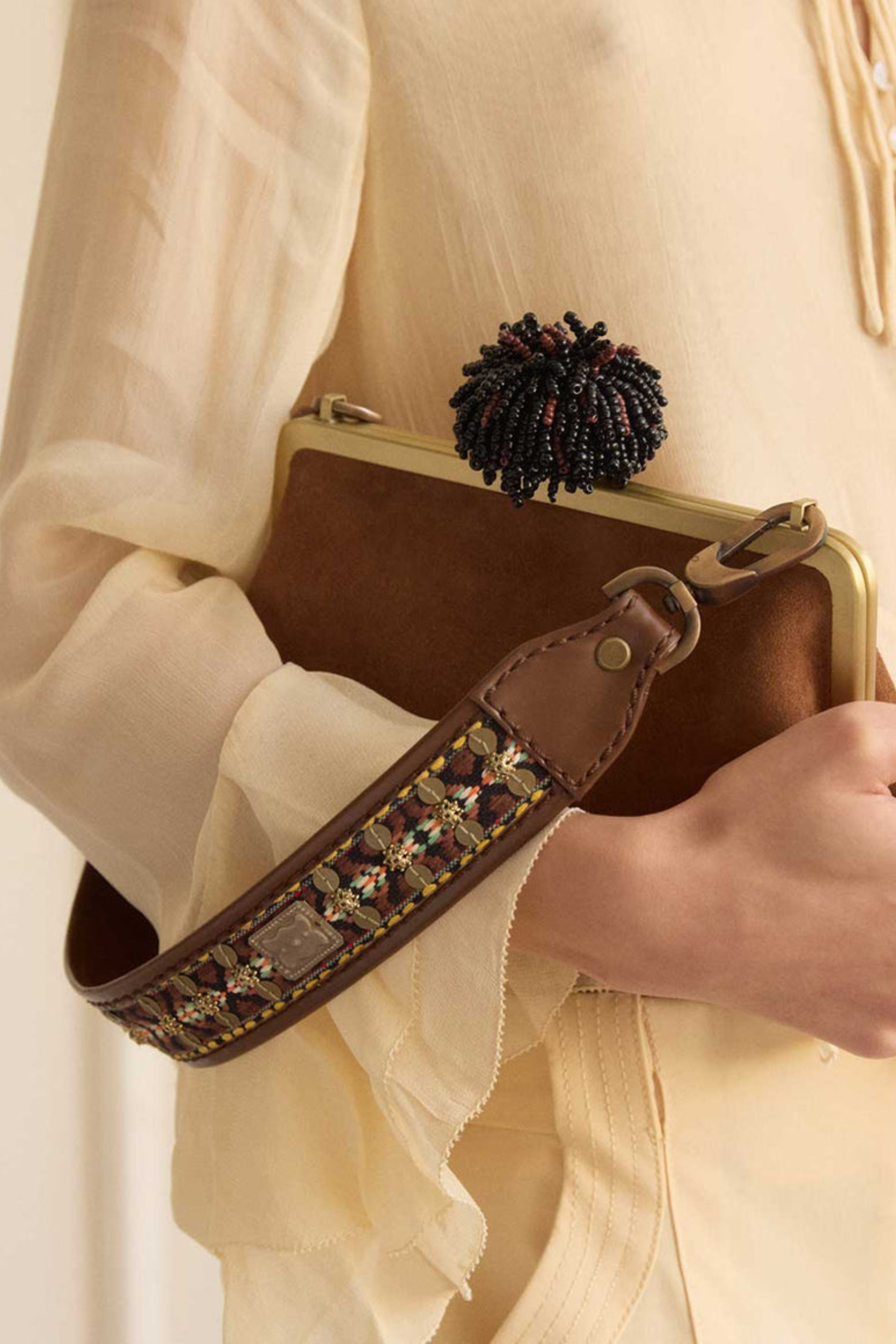 Dahlia On Brown Suede Classic Bag With Strap