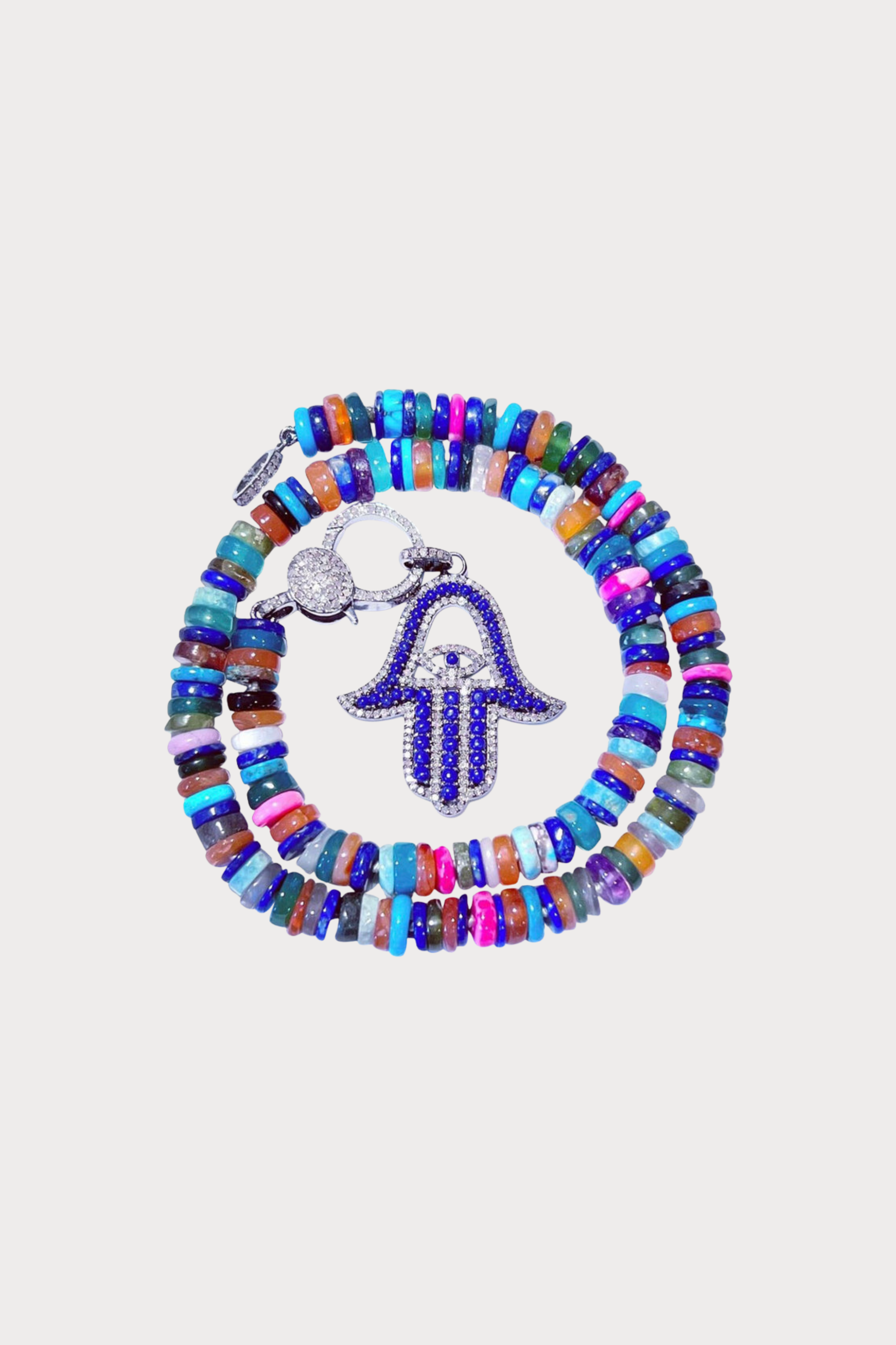 Multi Color Gem Hamsa Necklace