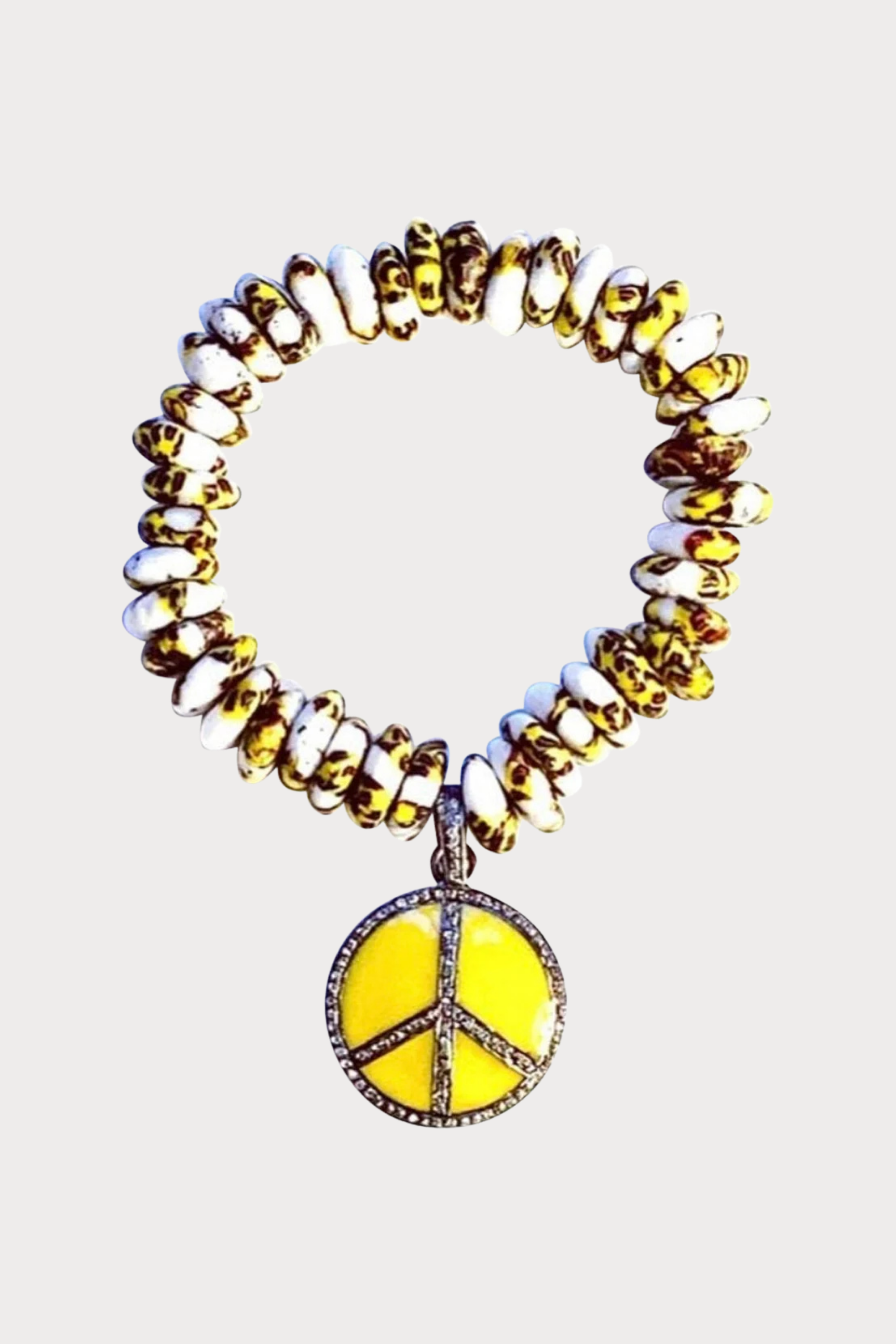 Yellow & Black Ghana Bracelet Yellow Enamel Peace Sign Charm