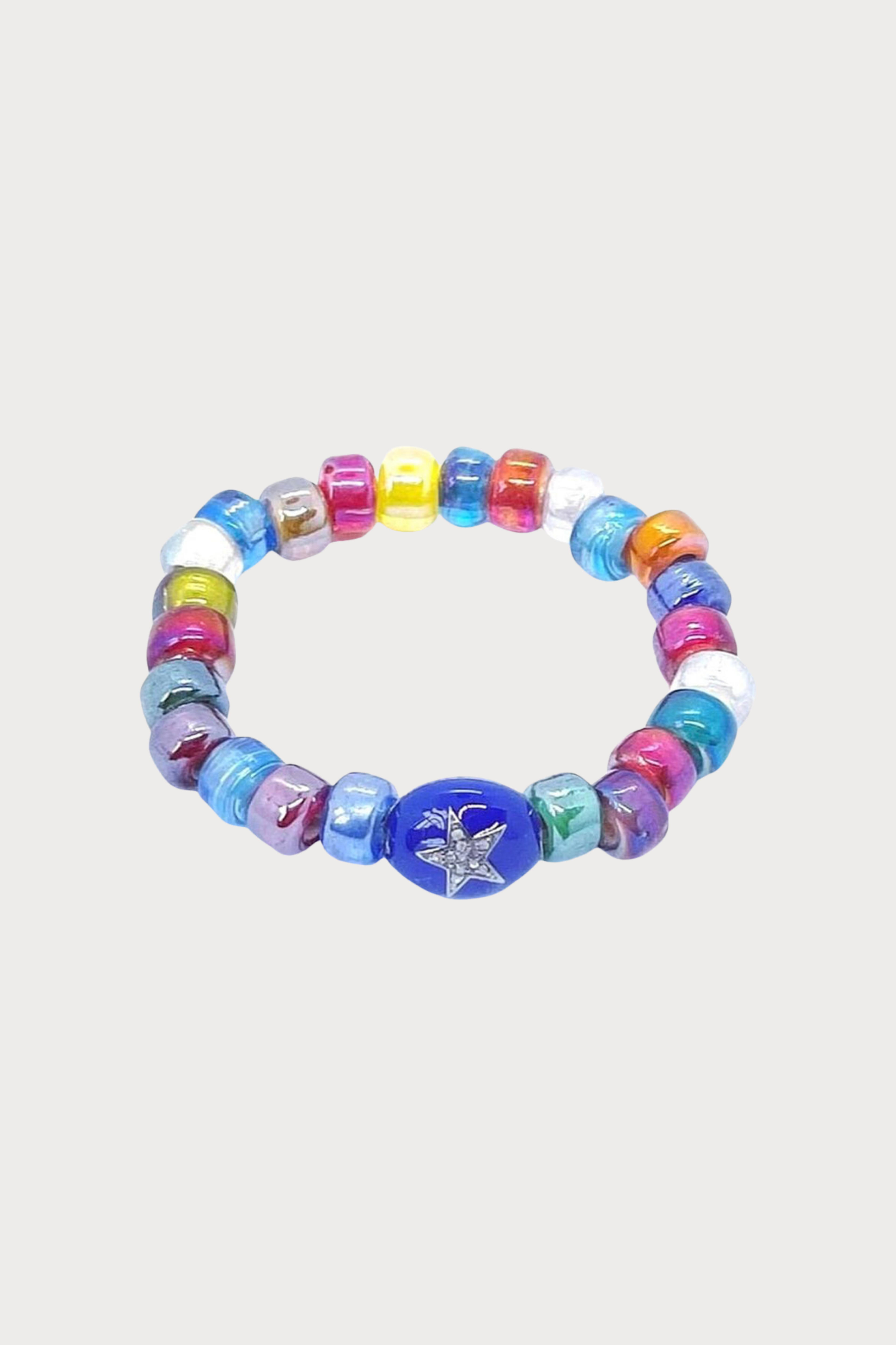 Multi Color Stretch Bracelet, Pave Diamond Purple Enamel Star