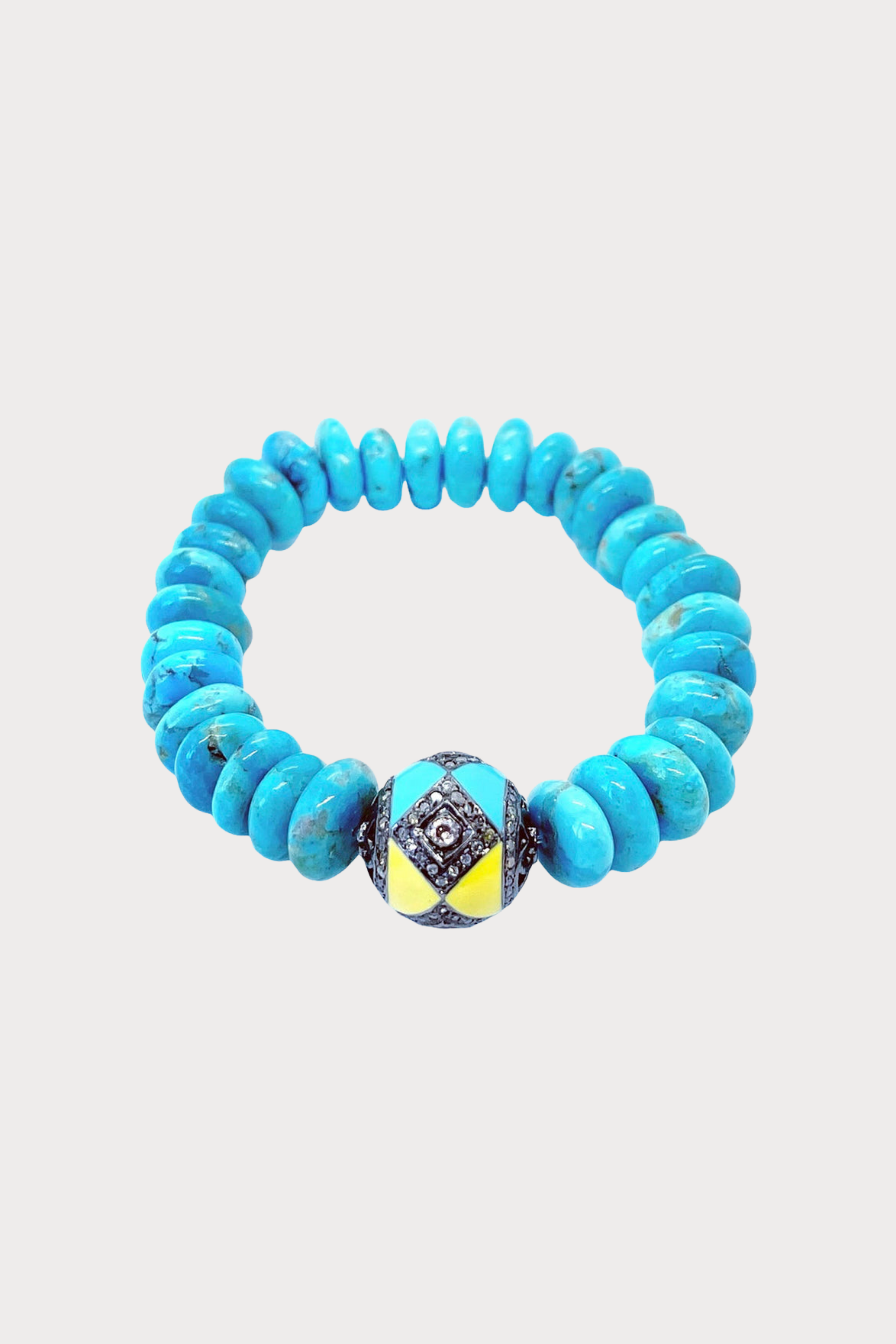 Turquoise Stretch Bracelet Diamond Blue Yellow Enamel Ball
