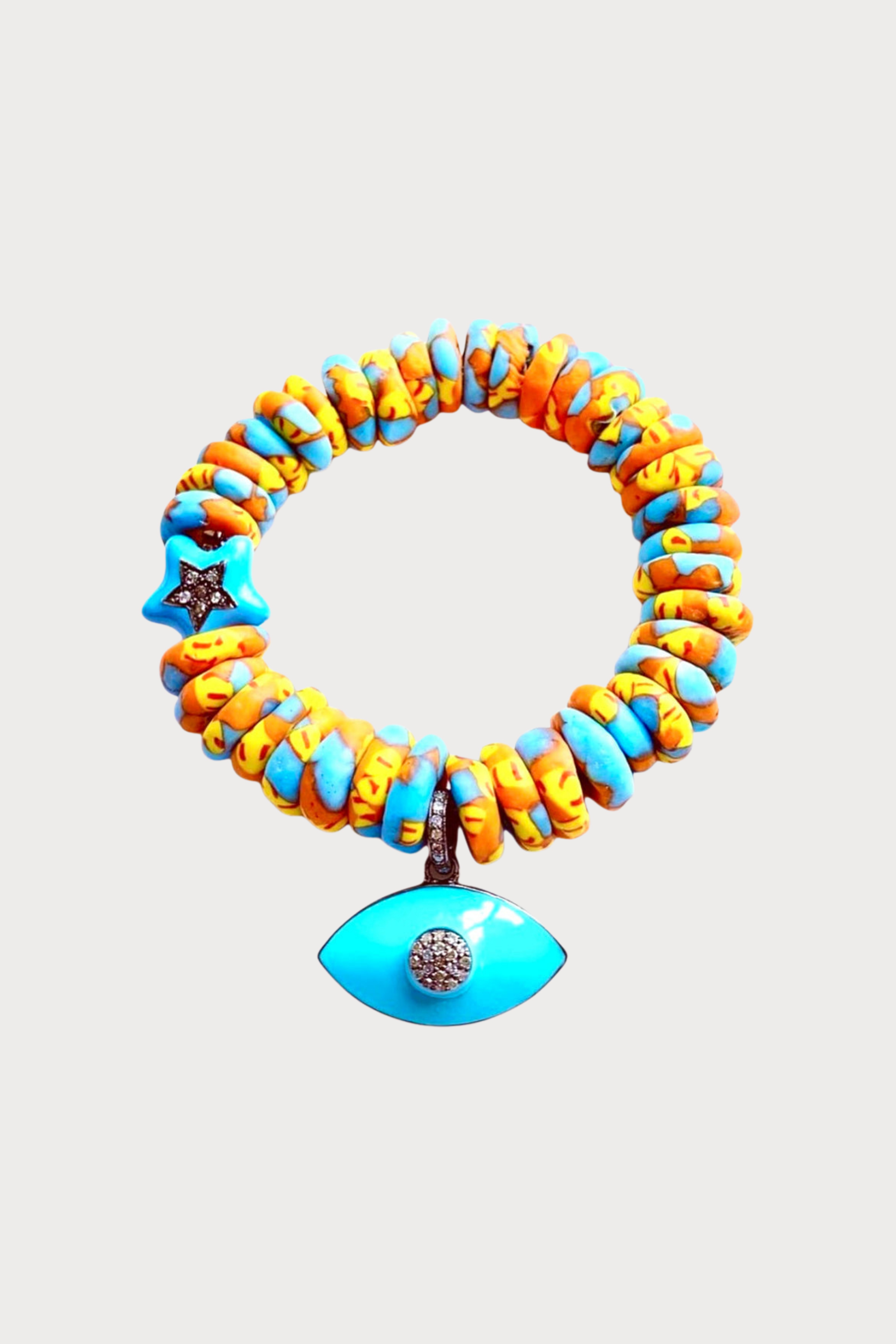 Ghana Orange, Yellow and Turquoise Bracelet Evil Eye Charm