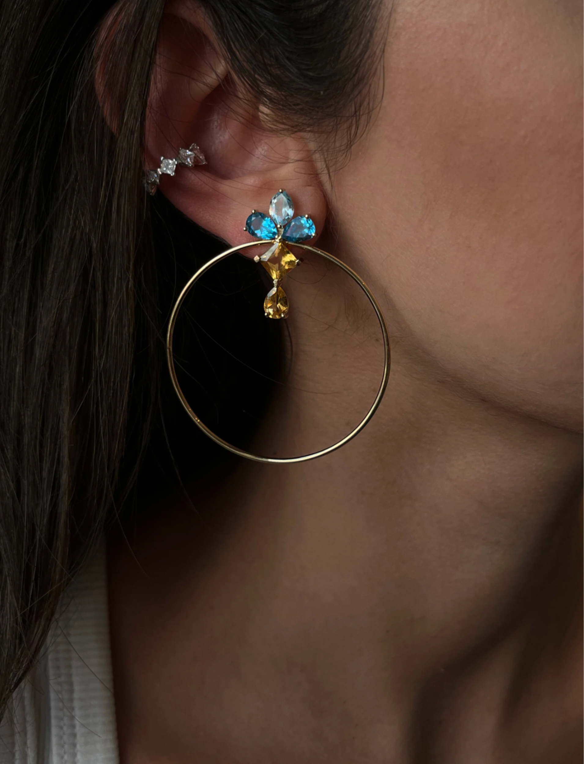 Citrine And Blue Topaz Hoop Earrings