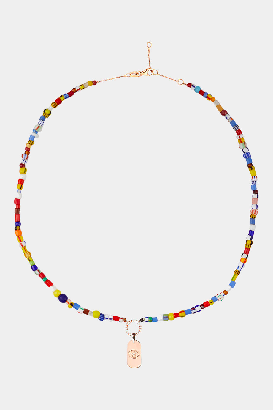 Rainbow Beaded Necklace With Id Tag Pendant