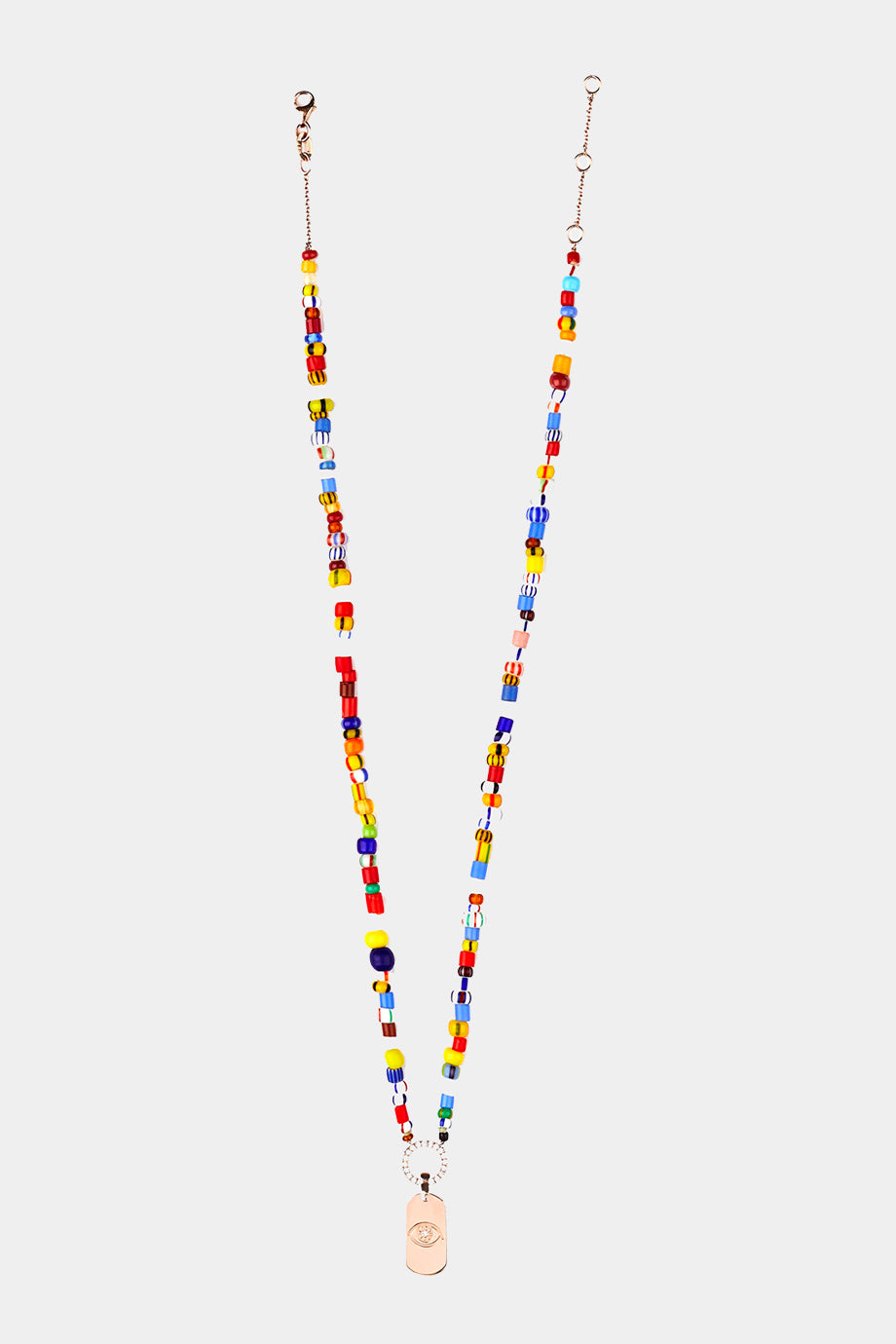 Rainbow Beaded Necklace With Id Tag Pendant