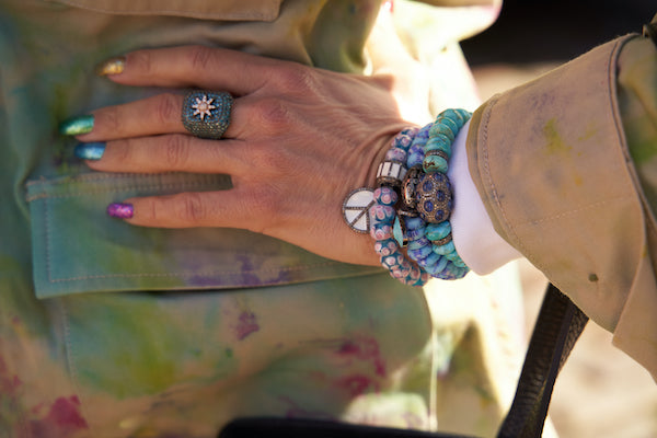Turquoise Stretch Bracelet with a Diamond and Sapphire Charm