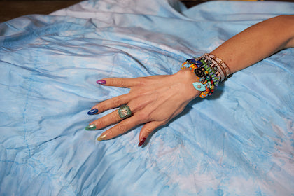 Ghana Orange, Yellow and Turquoise Bracelet Evil Eye Charm