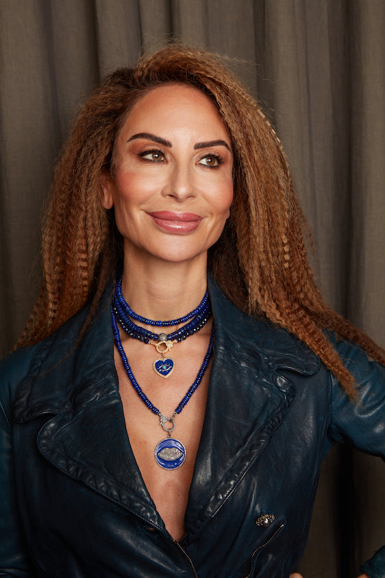 Lapis Knotted Necklace Blue Enamel Lip Pendant