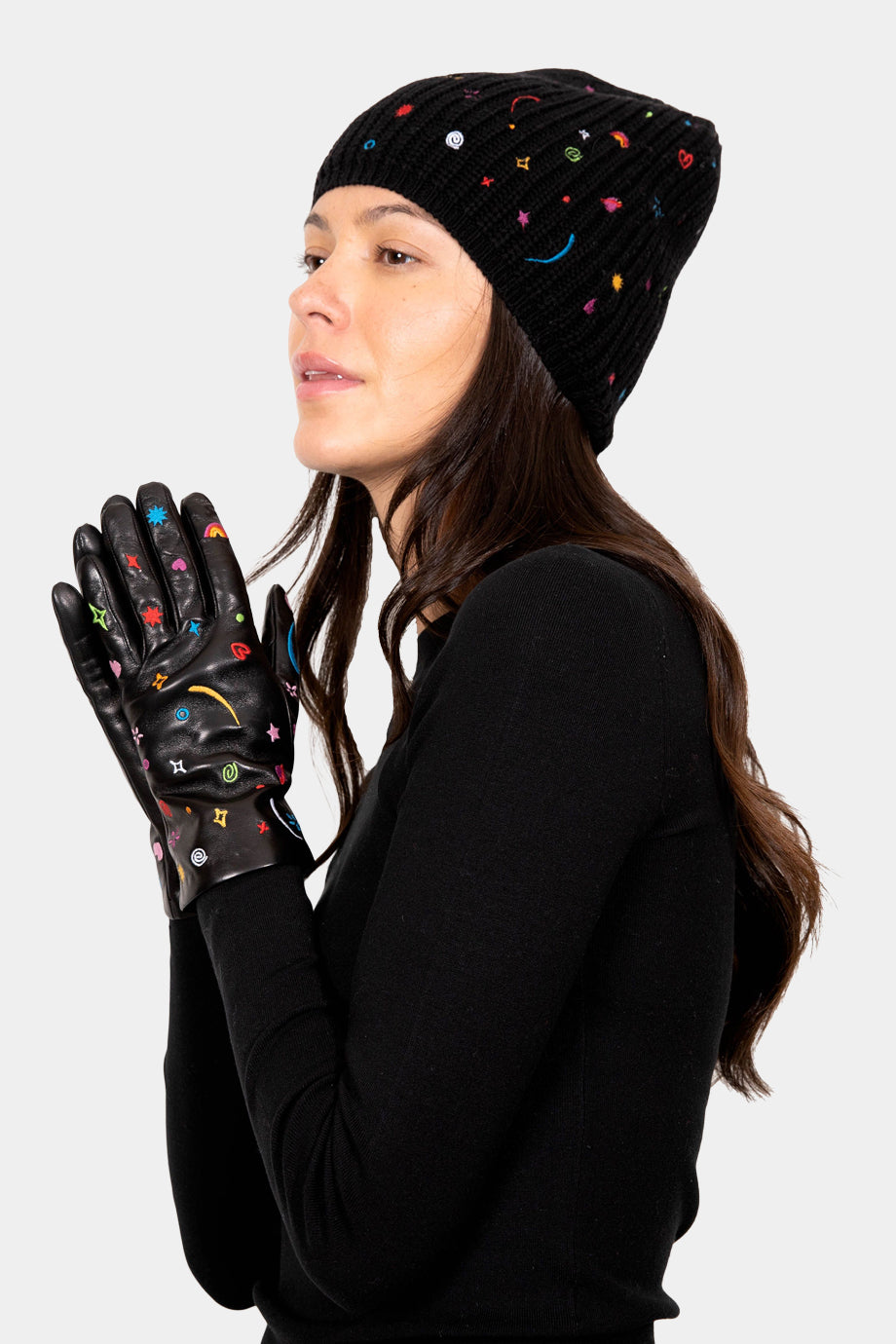 Merino Ribbed Beanie with Cosmic Embroidery