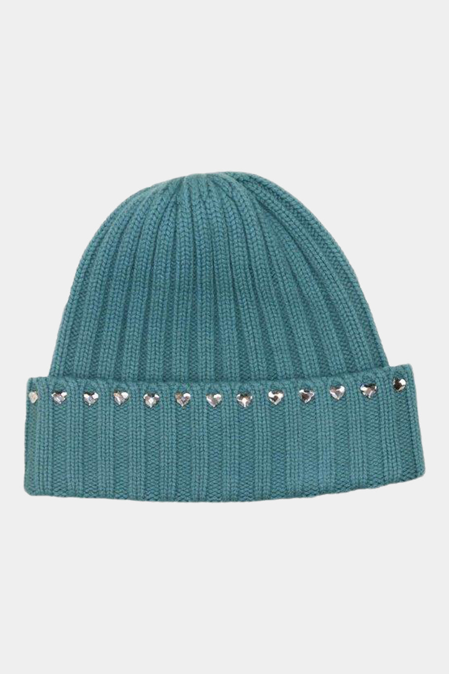 Ribbed Cuff Beanie with Heart Crystals