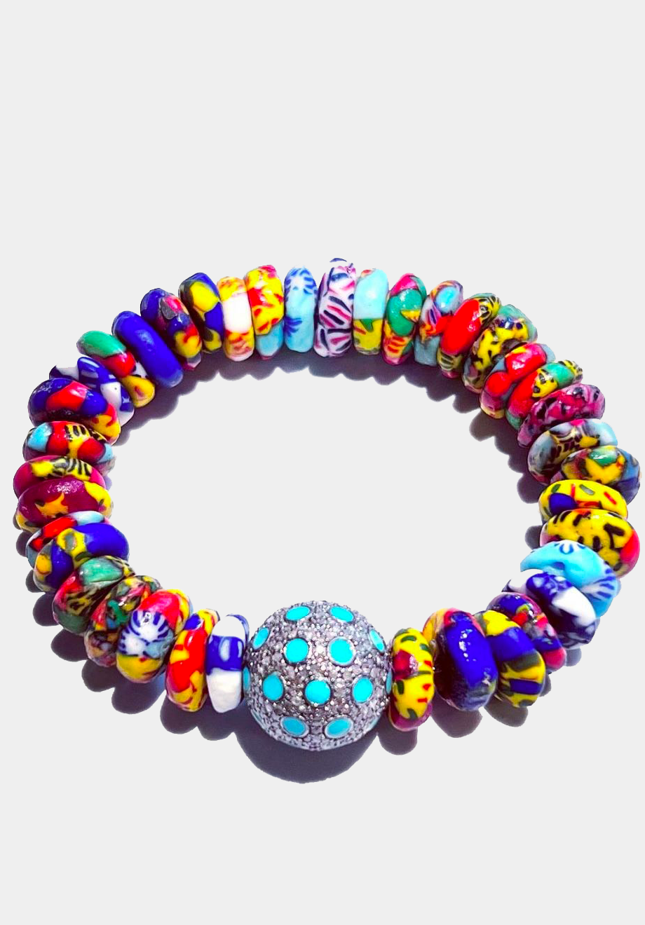 Ghana Multi Color Bracelet with Turquoise Nugget