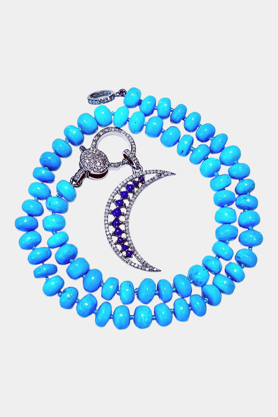 Turquoise Knotted Necklace with a Moon Pendant