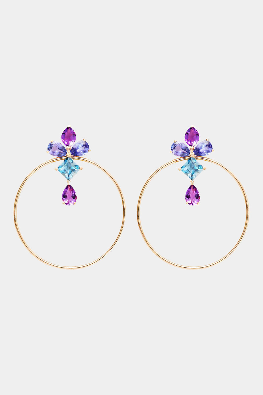 Blue Topaz, Amethyst, Tanzanite Small Hoop Earrings