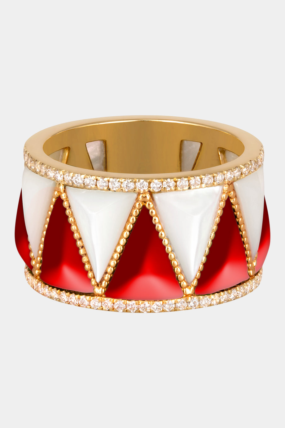 Soho Gold Encrusted With Ruby And Mother Of Pearl Pulse Ring