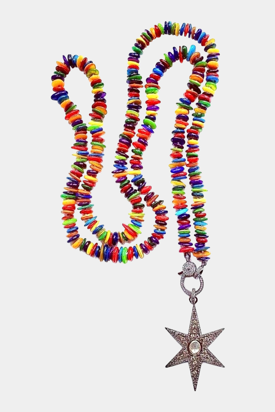 Shell Knotted Necklace with Diamond Polki Star Pendant