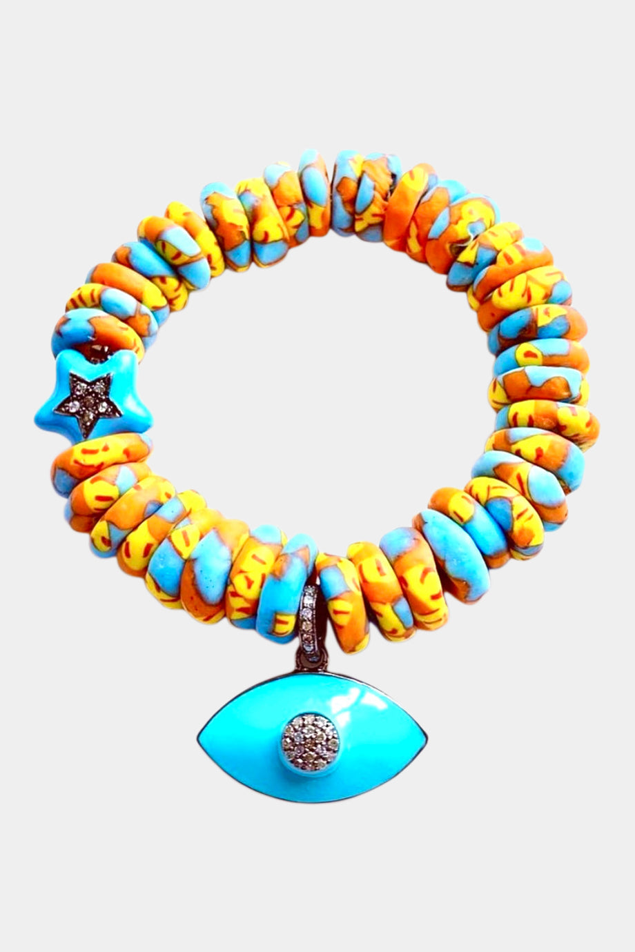 Ghana Orange, Yellow and Turquoise Bracelet Evil Eye Charm