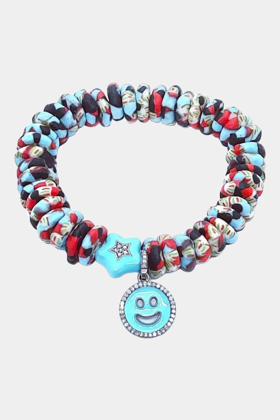 Turquoise Red Black Ghana Stretch Bracelet
