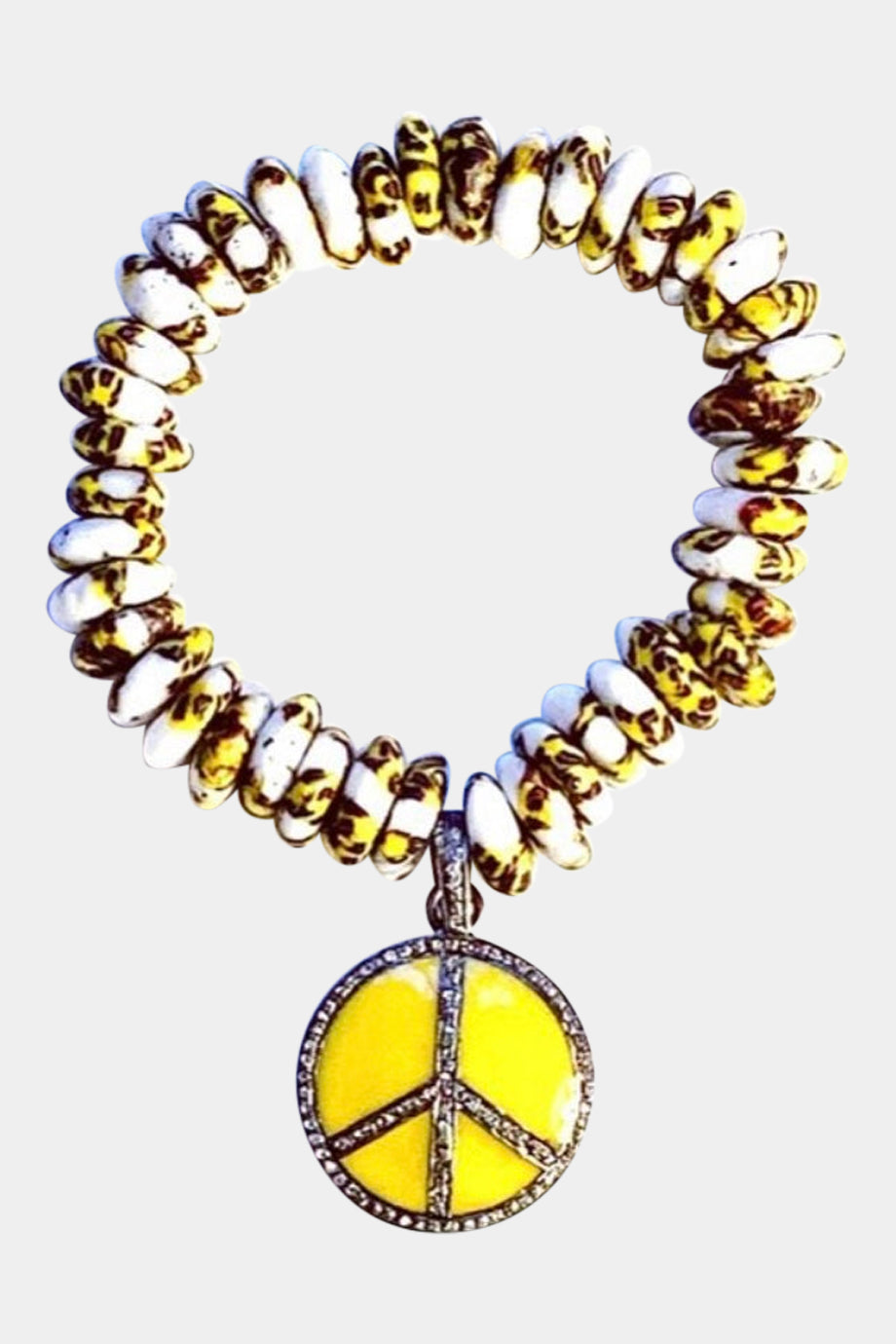 Yellow & Black Ghana Bracelet Yellow Enamel Peace Sign Charm